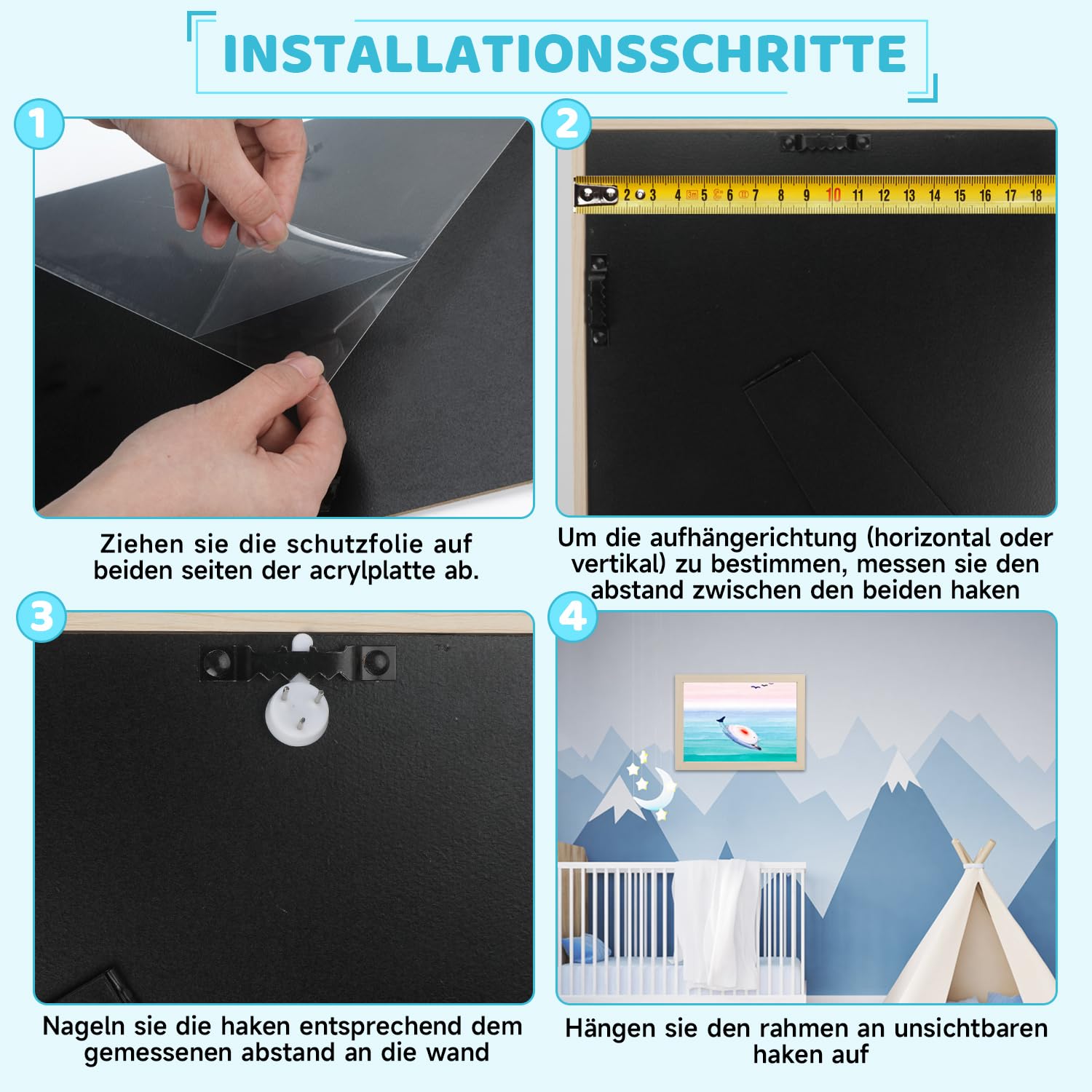 2 Stück Bilderrahmen für Kinderzeichnungen, A4 Befüllba Kunstfotorahmen für Kinder, Kinder Kunst Bilderrahmen, Frontöffnung Bilderrahmen für Kunstwerke (Holzfarbe)