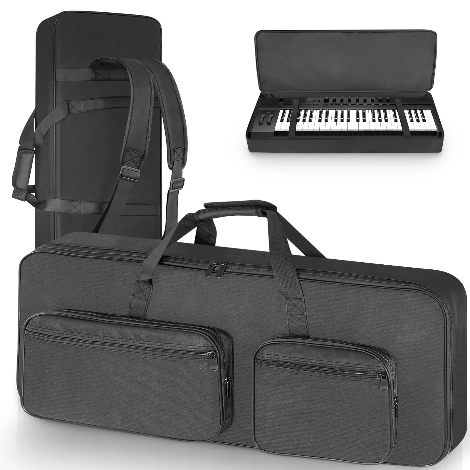 SUNDOY Custodia imbottita per tastiera elettrica, con cinghie, Nero , 49 Key-86x34x11-cm, Zaino PIANO