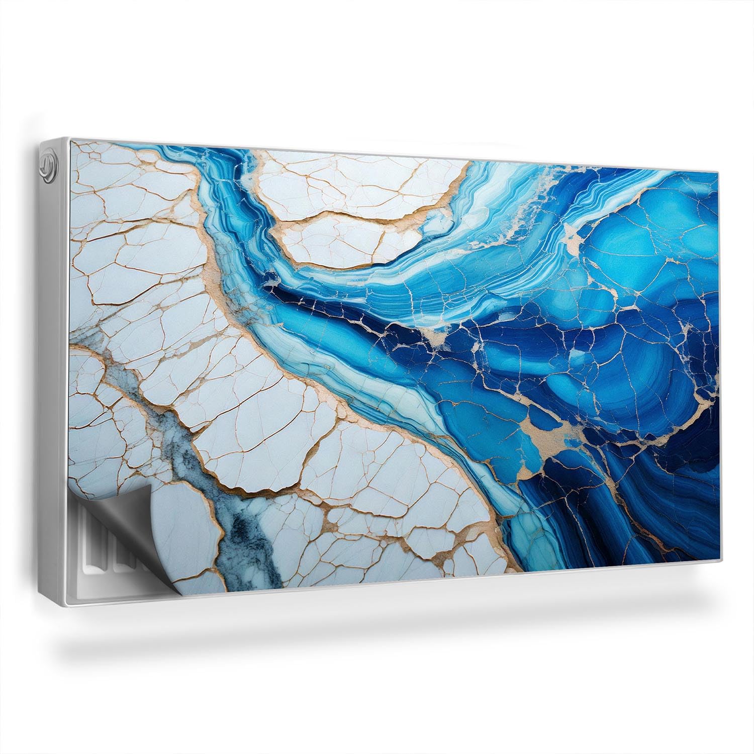 Couverture magnétique de radiateur 110x60 cm décorative motif marbre bleu et blanc