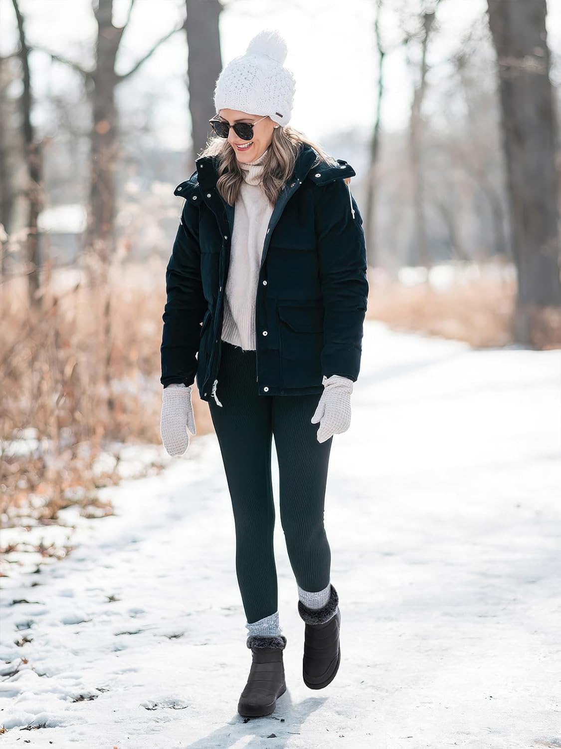 SHIBEVER Women Winter Snow Boots: Black Waterproof Walking Booties Non Slip Fur Lined Warm Outdoor Ankle Short Boot - Image 2