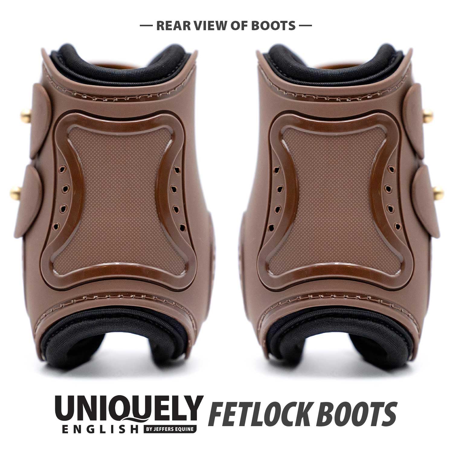 Jeffers Uniquely English Fetlock Boots for Horses, Pair - Breathable Neoprene Horse Leg Protection for Equine Ankles & Lower Leg Support for High Impact Activity & Daily Use - Medium Brown