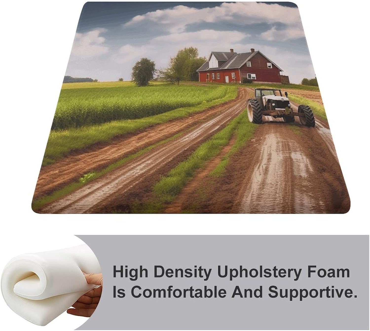 Country Road with Farm and Tractor Chair Cushion Memory Foam Breathable Chair Pads Square Large Pillows Seating Comfort Meditation Floor Pillow Car Seat Cushion for Indoor/Outdoor Chairs