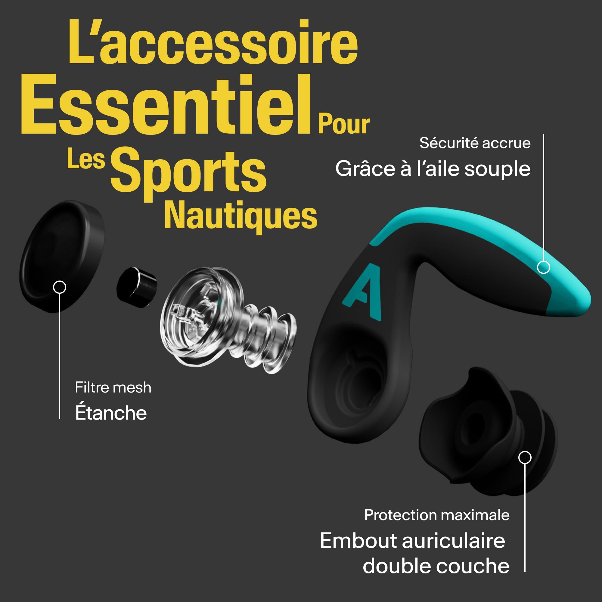 Alpine WaterSafe Pro - Bouchons d’oreilles pour la natation et le surf pour adultes - Étanches - Confortables - Restent en place - Pour les sports aquatiques - Réutilisables - Tailles M & L - 1 paire