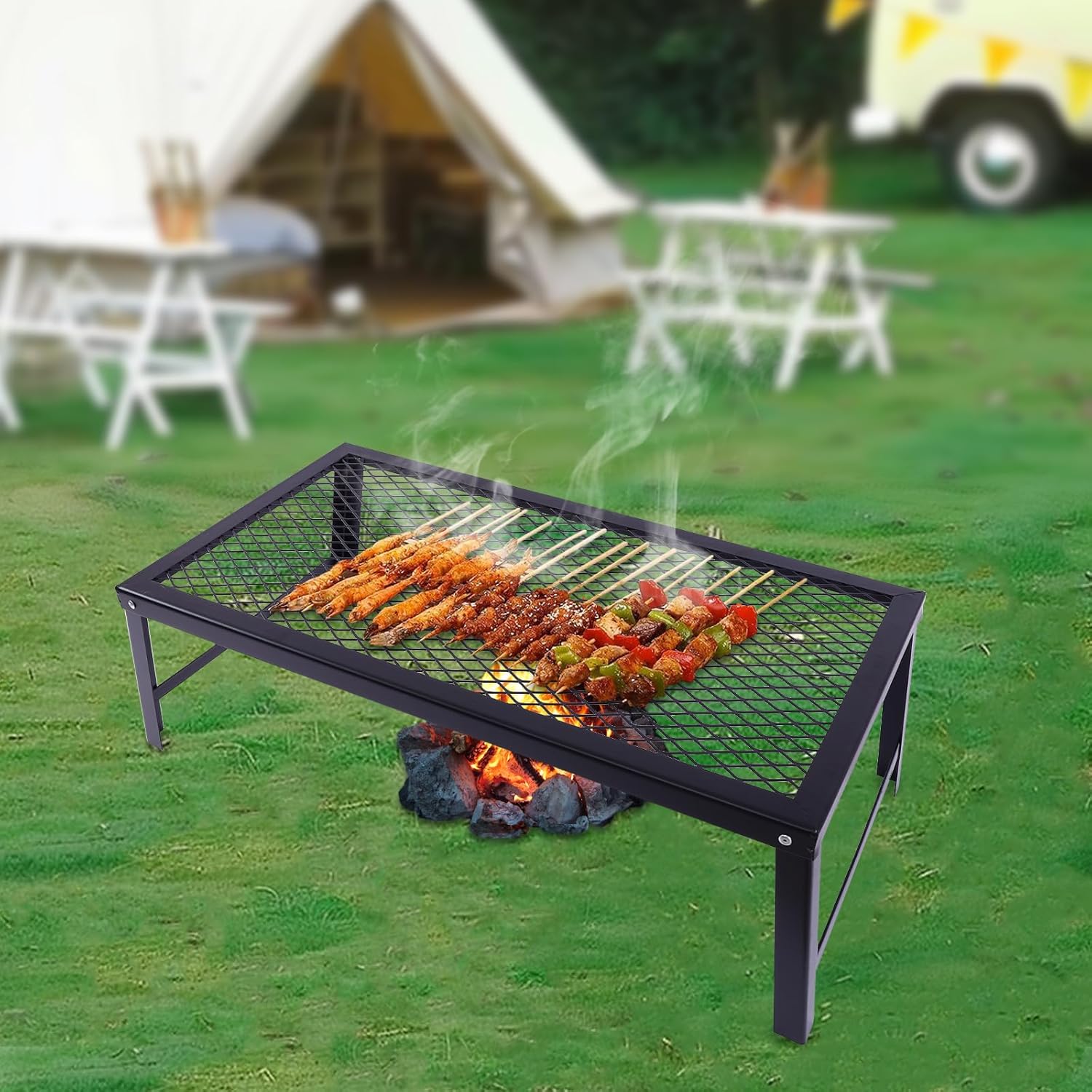 Small Folding Table, Camping Table with Mesh Desktop, Portable Picnic Tables,Camp Tables for Outside Inside Use, 21.7'' X 11.8''