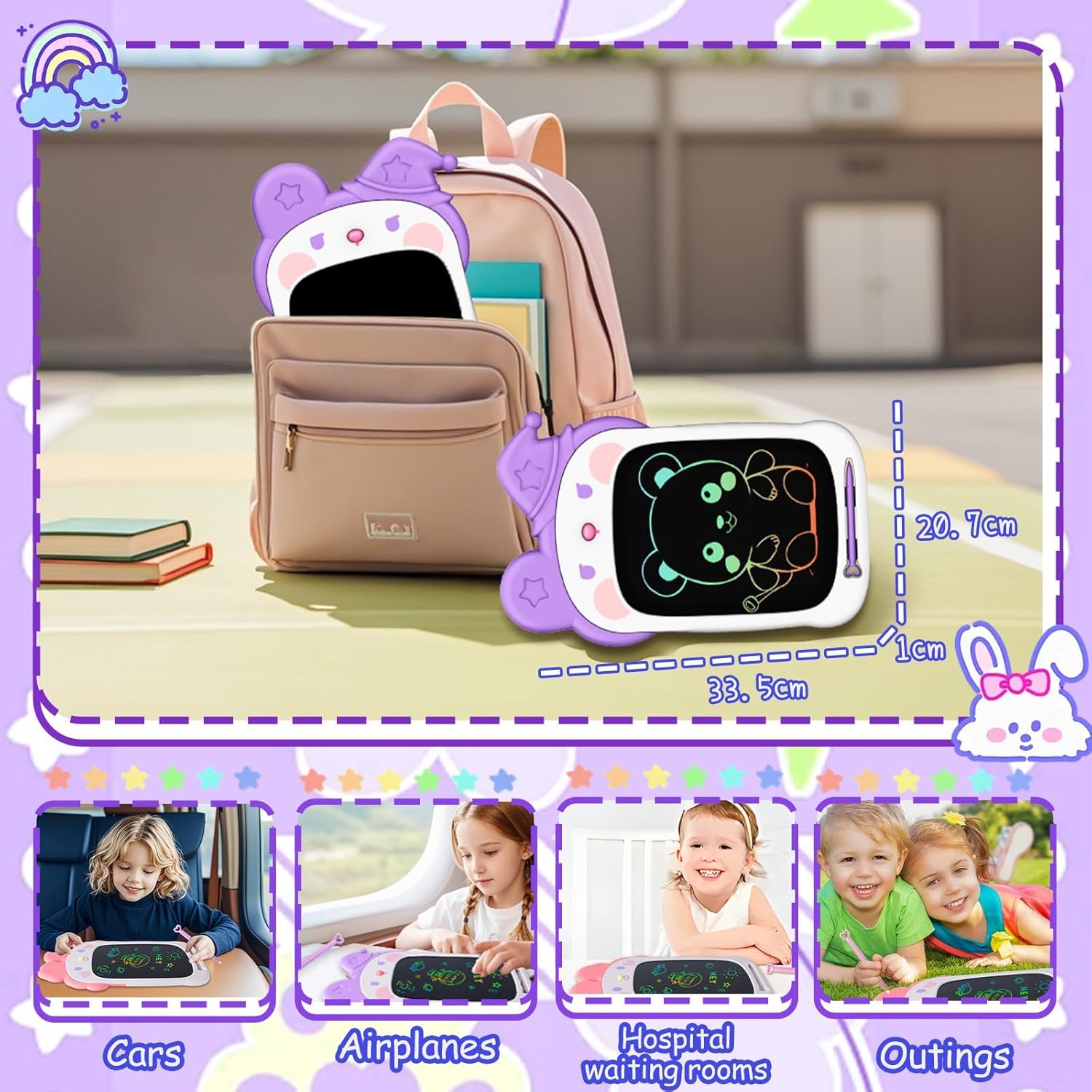 LCD Writing Tablet for Girl 3 4 5 6 Year Old 10 Inch, Drawing Board, Doodle Pad, Paint, Travel Toys, Road Trip, Birthday Gifts for Kids (Bunny Witch)