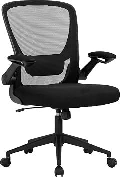 Office Chair Computer Chair Ergonomic Desk Chair Modern Rolling Executive Mesh Chair with Lumbar Support and Adjustable Mid Back Flip-up ArmrestsBlack