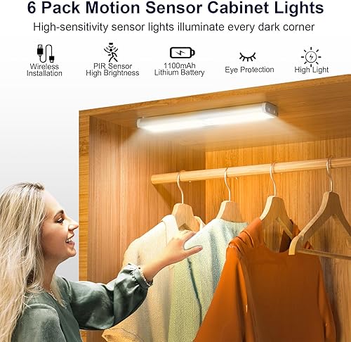 Miniatura 9 de 58 luces LED para debajo del gabinete, luz recargable con sensor de movimiento RGB para interiores con control remoto, paquete de 2 luces