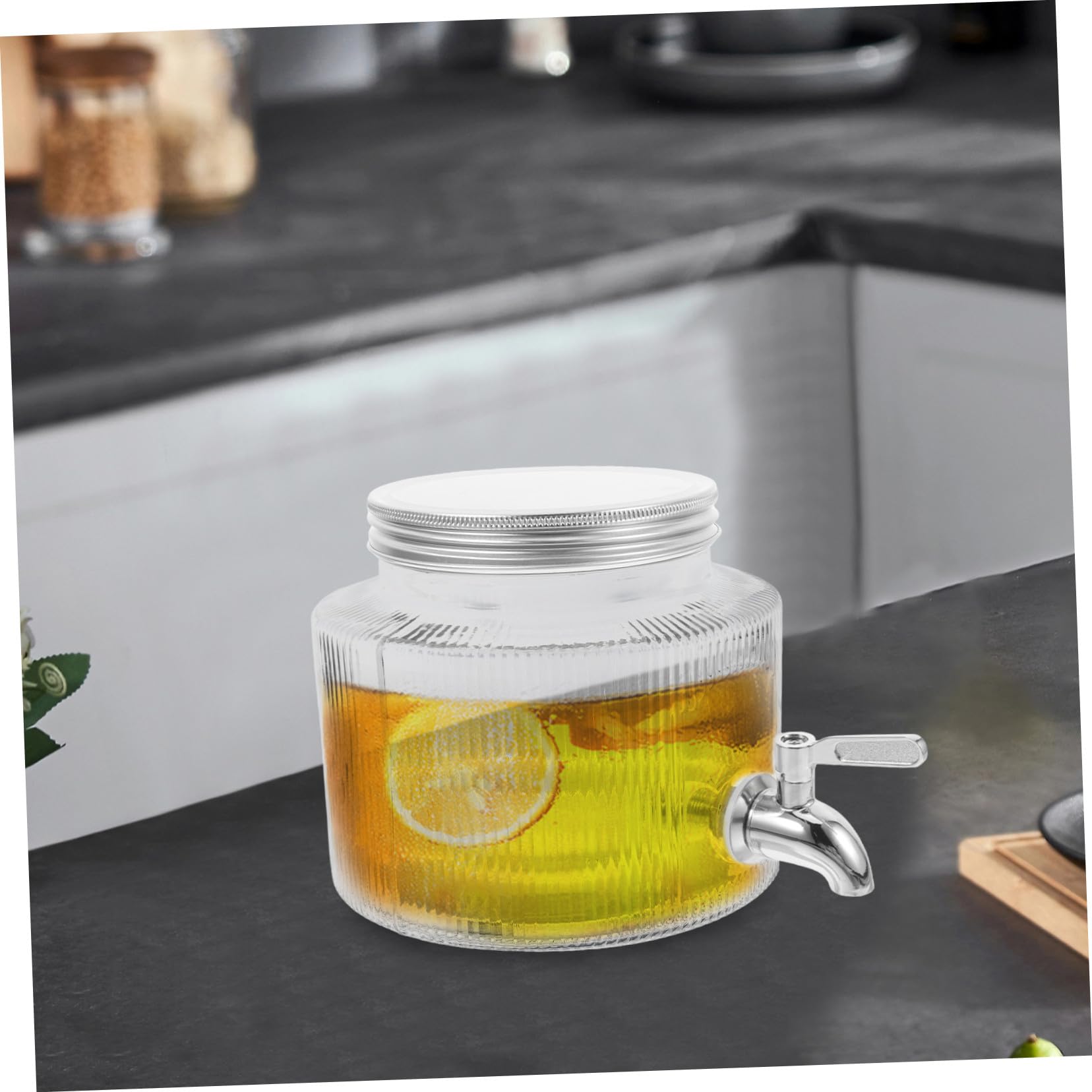 Toyvian Dispensador de Cócteles de Vidrio para Nevera de 2.8l Grifo, Material Seguro de Acero Inoxidable y Diseño Simple para Uso en Fiestas Casa