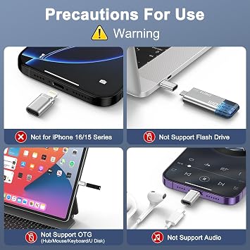 USB C to Lightning Adapter, 2Pack USB C to iPhone Adapter Connector, Type C Female to Lightning Male Adaptor Support Fast Charging/Data Sync for iPhone 14 13 12 11 Pro Max, Not for Audio/Headphone/OTG