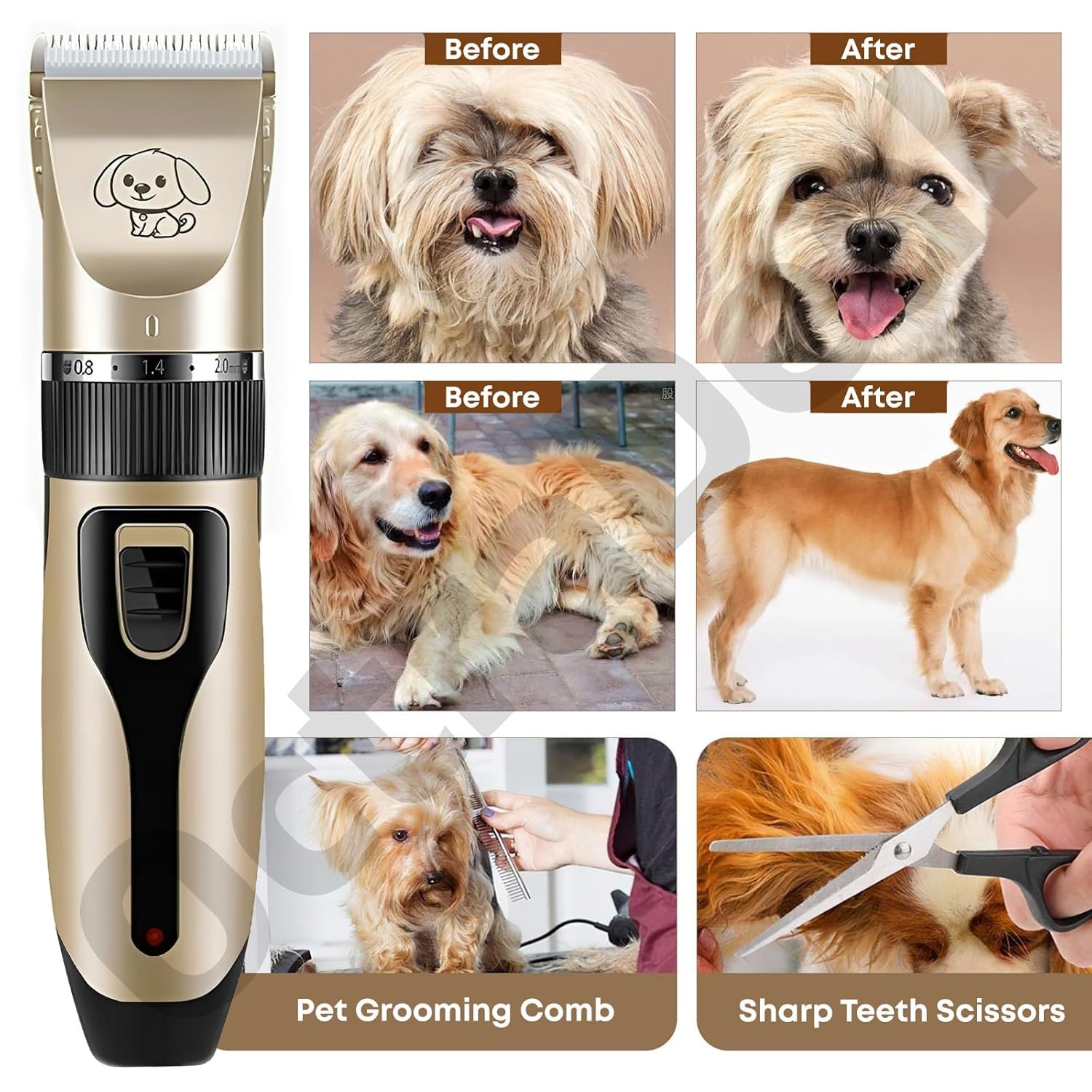 Dog & Cat Hair Trimmer Kit - Cordless & Quiet -8 Dog & Cat Hair Trimmer Kit - Cordless & Quiet -8