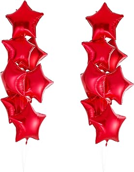 18 Red Star-Shaped Foil Balloon Mylar Helium Balloons for Wedding Baby Shower Birthday Party Decorations, Pack of 20
