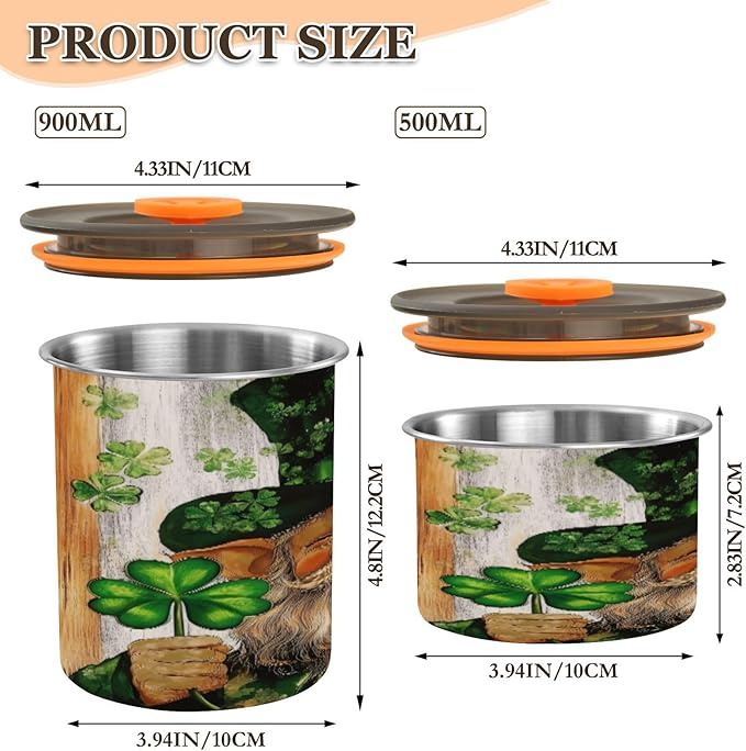 Coffee Canister St Patrick Leprechaun Gnome Irish Airtight Stainless Steel Coffee Container, 30 OZ Food Storage Container for Coffee Beans, Ground, Sugar, Tea, Flour, Rice miniatura 3