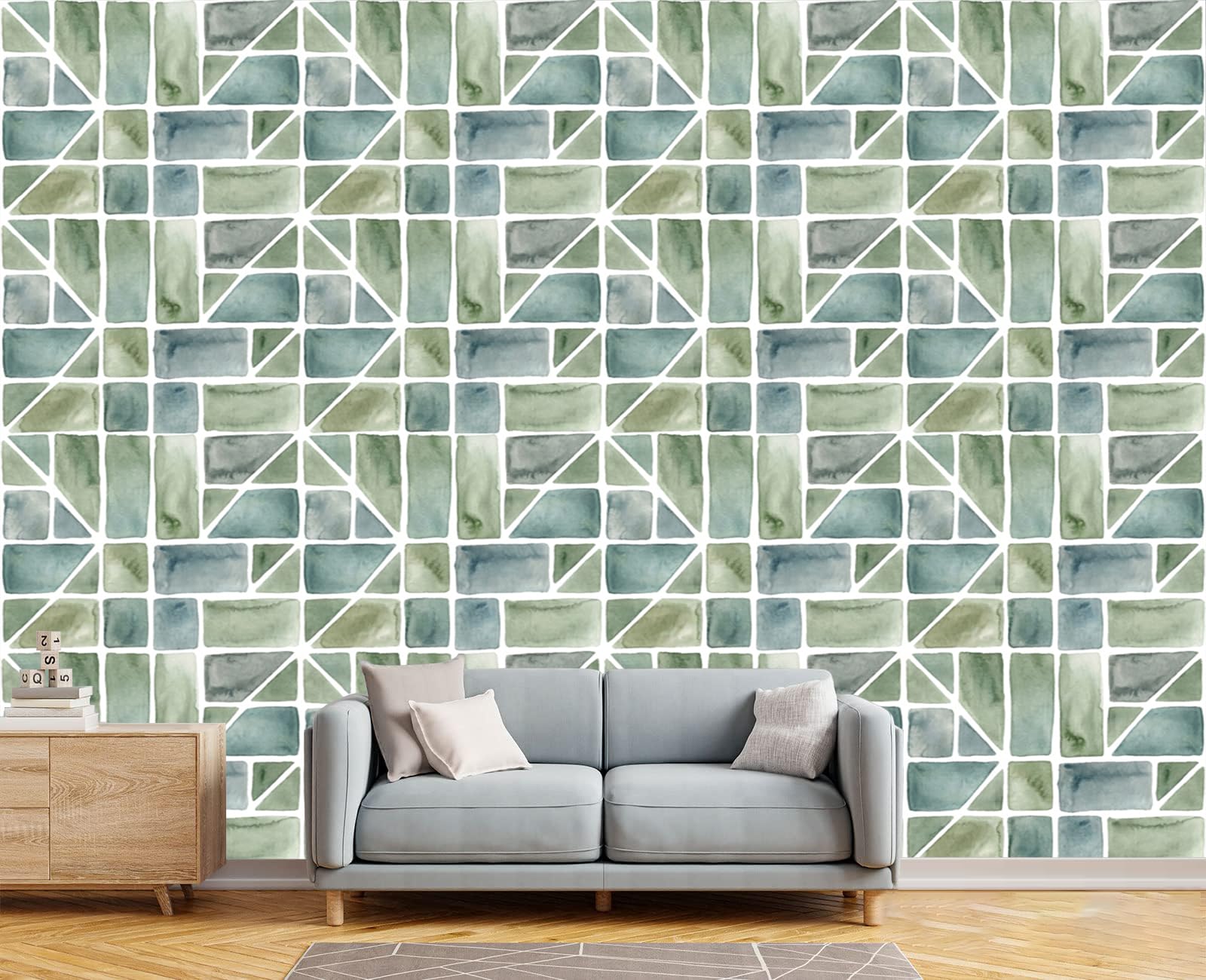Carta da Parati Panoramica Motivo Geometrico Senza Soluzione Di Continuità 400x280cm Seta Murale per Soggiorno Salotto Camera da letto Ufficio Motivo A Mattoni Acquerello Camera Da Letto Poster Murale