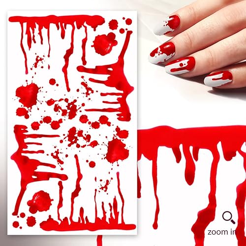 FLONZNAIL - Calcomanías adhesivas para uñas (6 hojas) FLONZNAIL Bloody Splatter Nails Freeform Halloween Design Blood Murder Horror