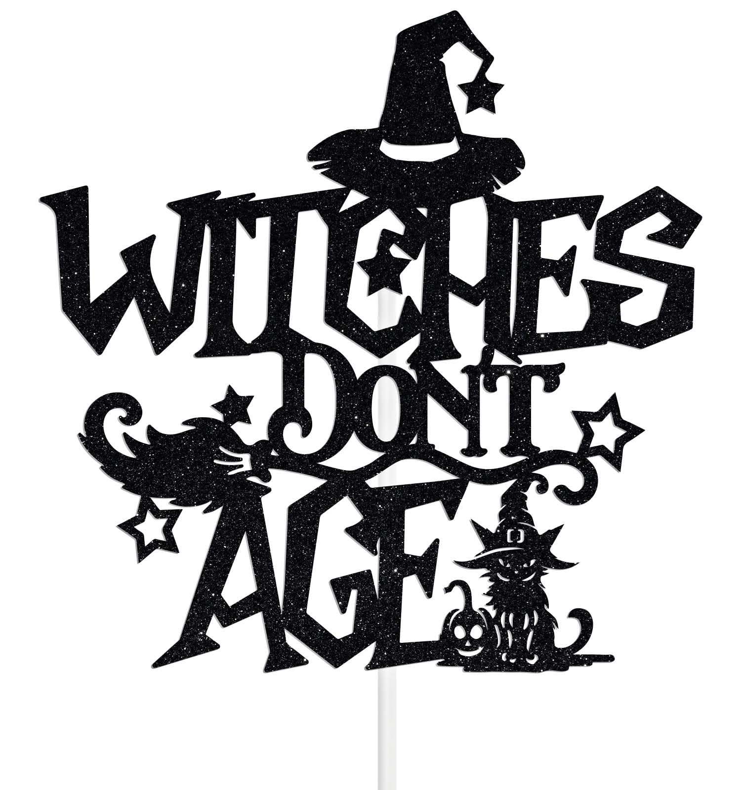 Witches Don’t Age Cake Topper, Halloween Witch Birthday Party Decoration Supplies, Gothic Witch Birthday Decoration, Halloween Girl Woman Happy Bday Decor Black Glitter