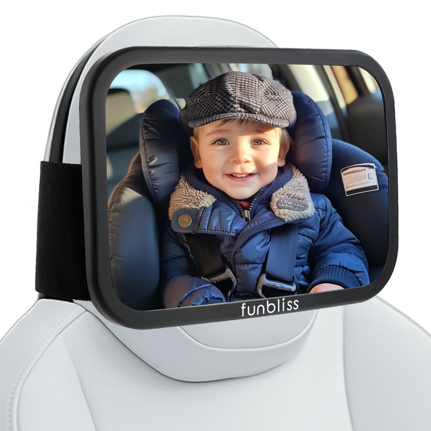 Funbliss Specchio Auto Neonato Sedile Posteriore - Specchietto Retrovisore Bambini per Auto Con Testiera Fissa, 360° Rotazione,Compatibile Con Tesla E Altre Vetture