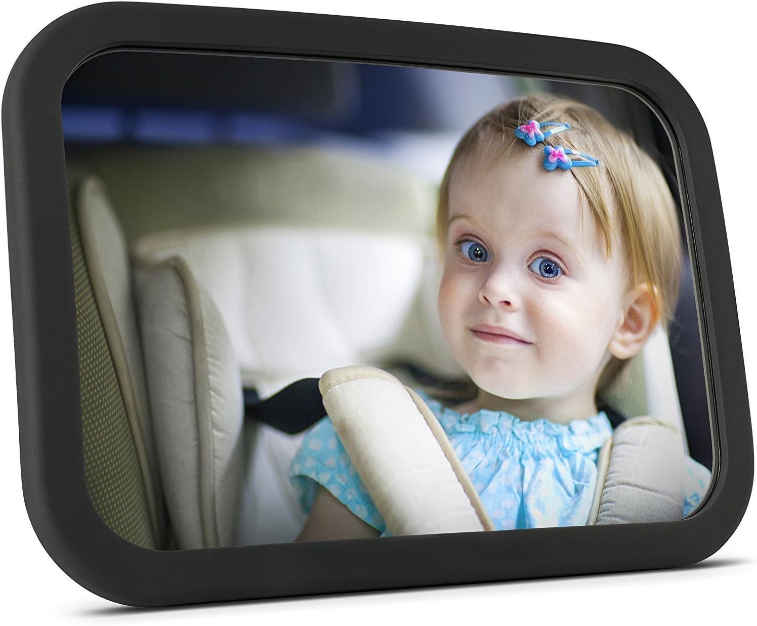 Back Seat Baby Car Mirror for Rear View - Extra Large - Facing Back Seat for Infant Toddler Child in Car Seat- 100% Shatterproof -360 Adjustable & Double Straps
