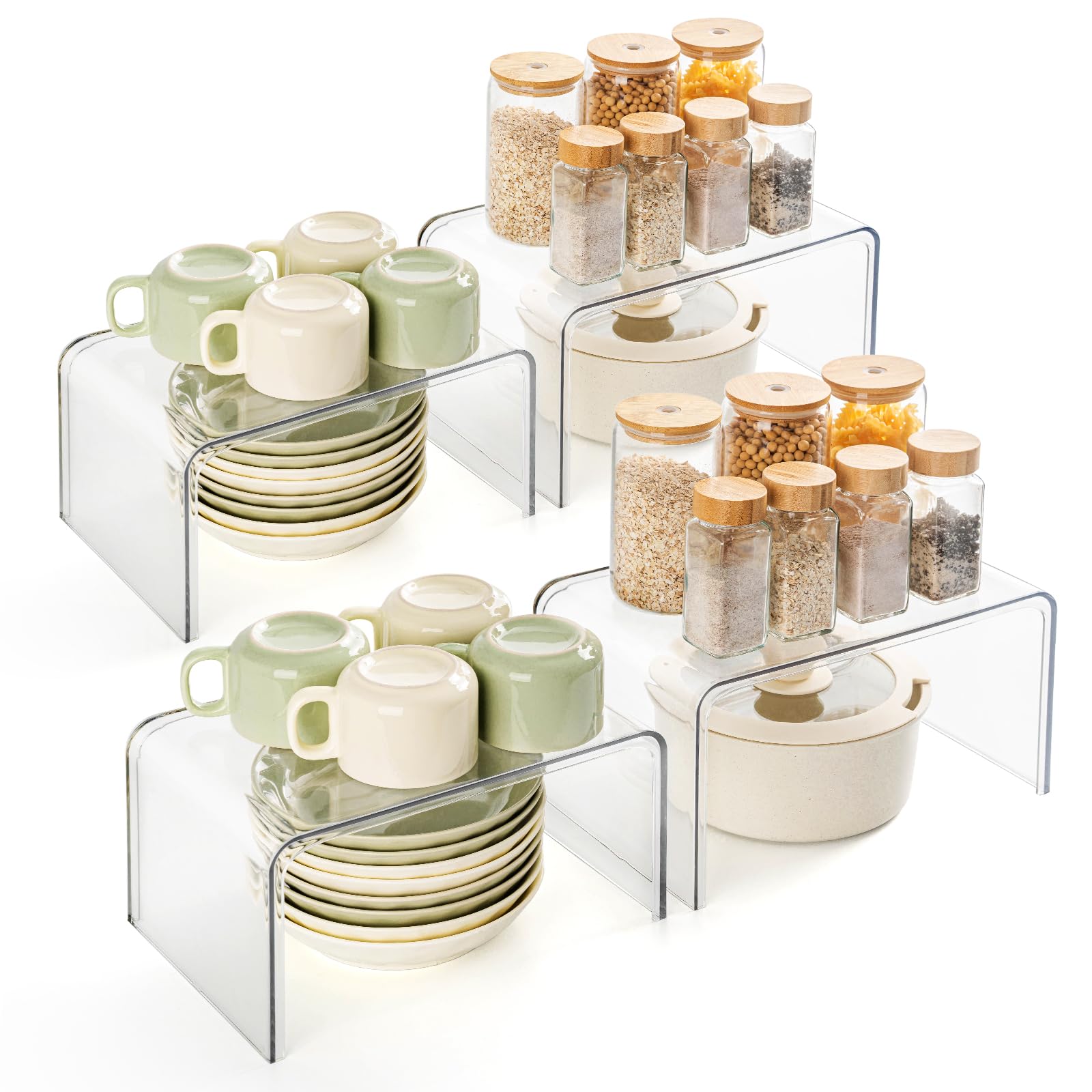 Bobomoment Clear Spice Rack Shelves, Pantry Organizers and Storage Set of 4, Display Shelf Organizer, Room Bathroom Desk Shelf Countertop, Ideal for Kitchen Cabinet