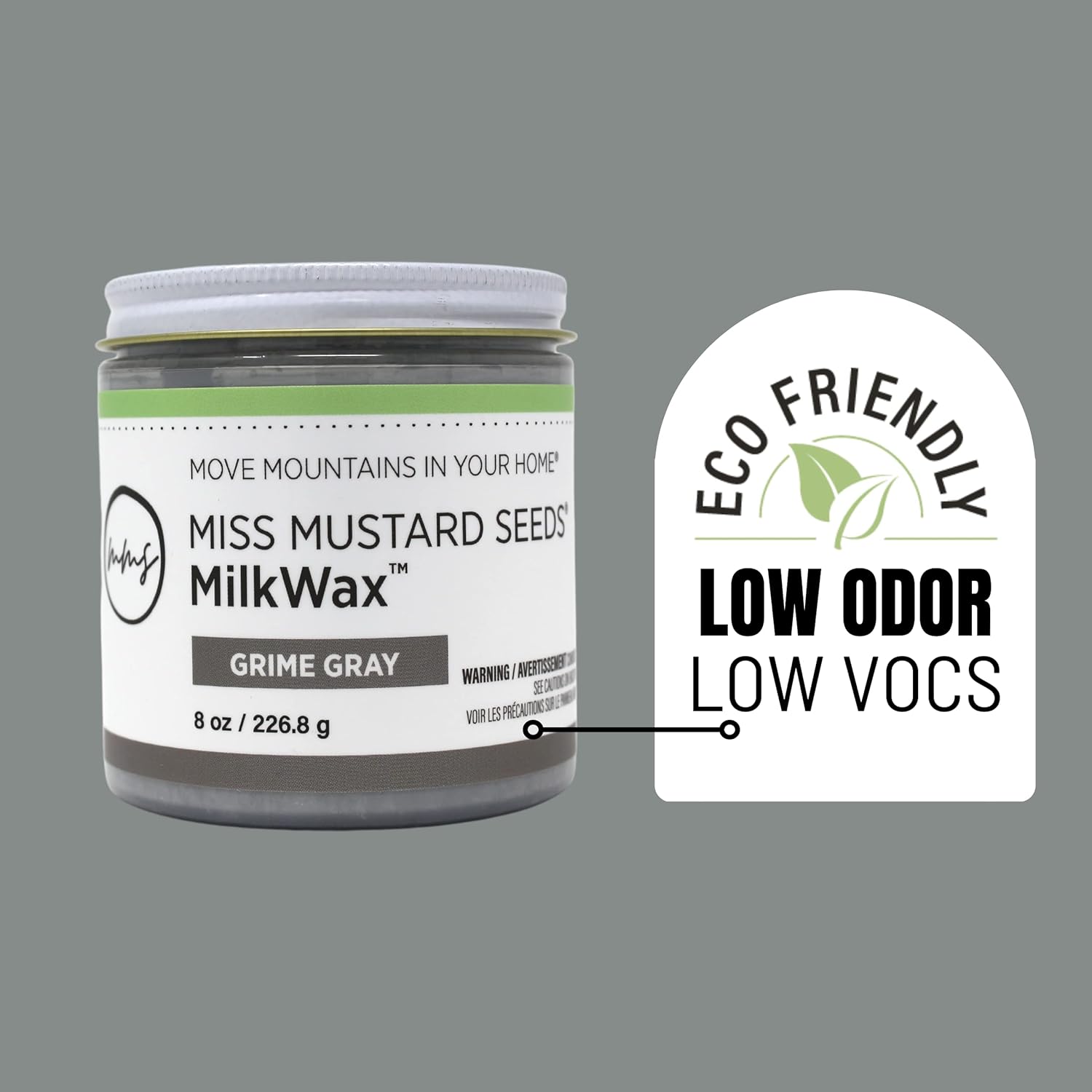 Miss Mustard Seed's MilkWax - Wax for Furniture, Wood, Cabinets, and Walls, Premium Quality, Low Odor (Grime Gray, 4 oz)