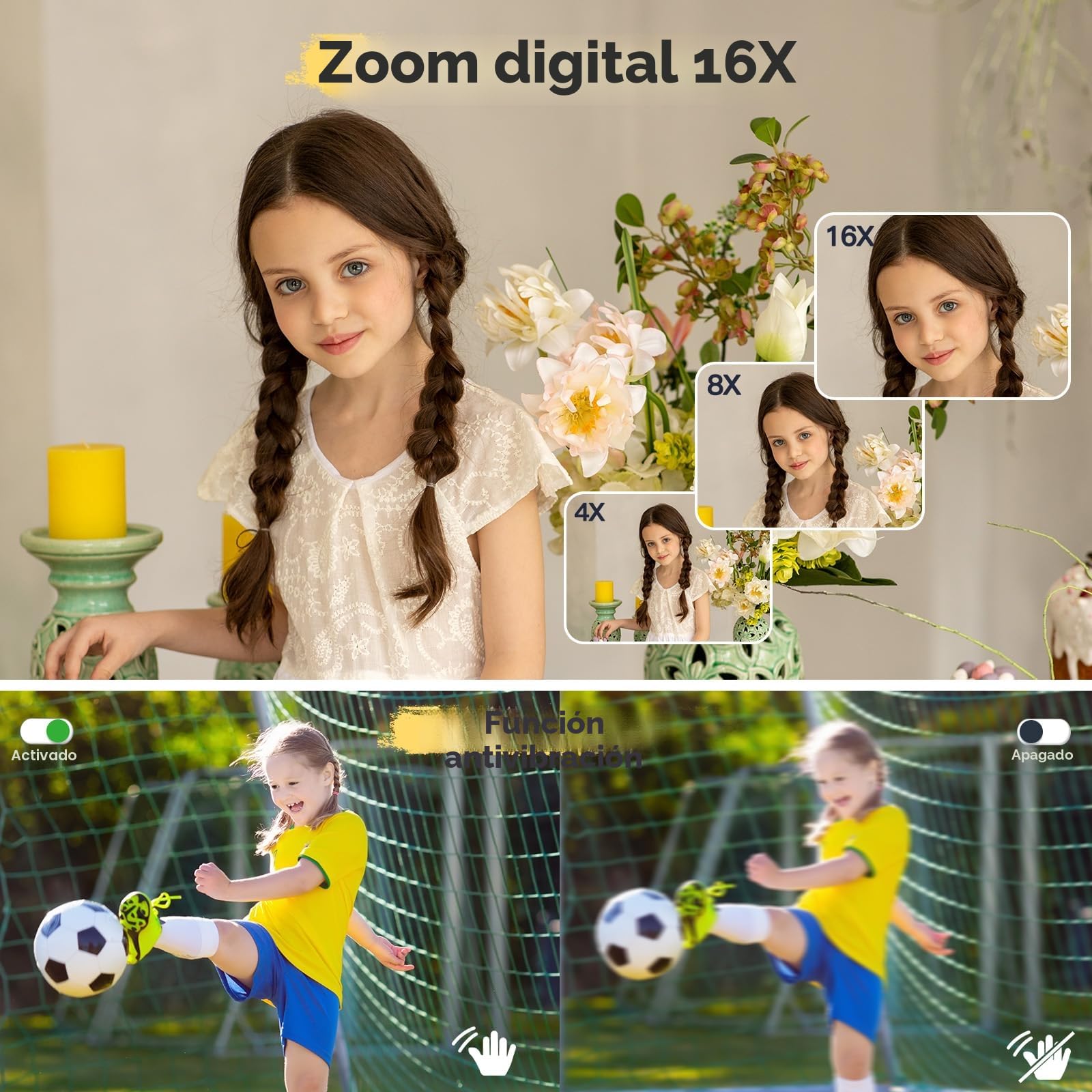 Cámara digital 1080P 44MP con tarjeta FHD de 32G - Cámara con zoom digital 16X - Cámara digital portátil con batería - Cámara sencilla para niños, estudiantes