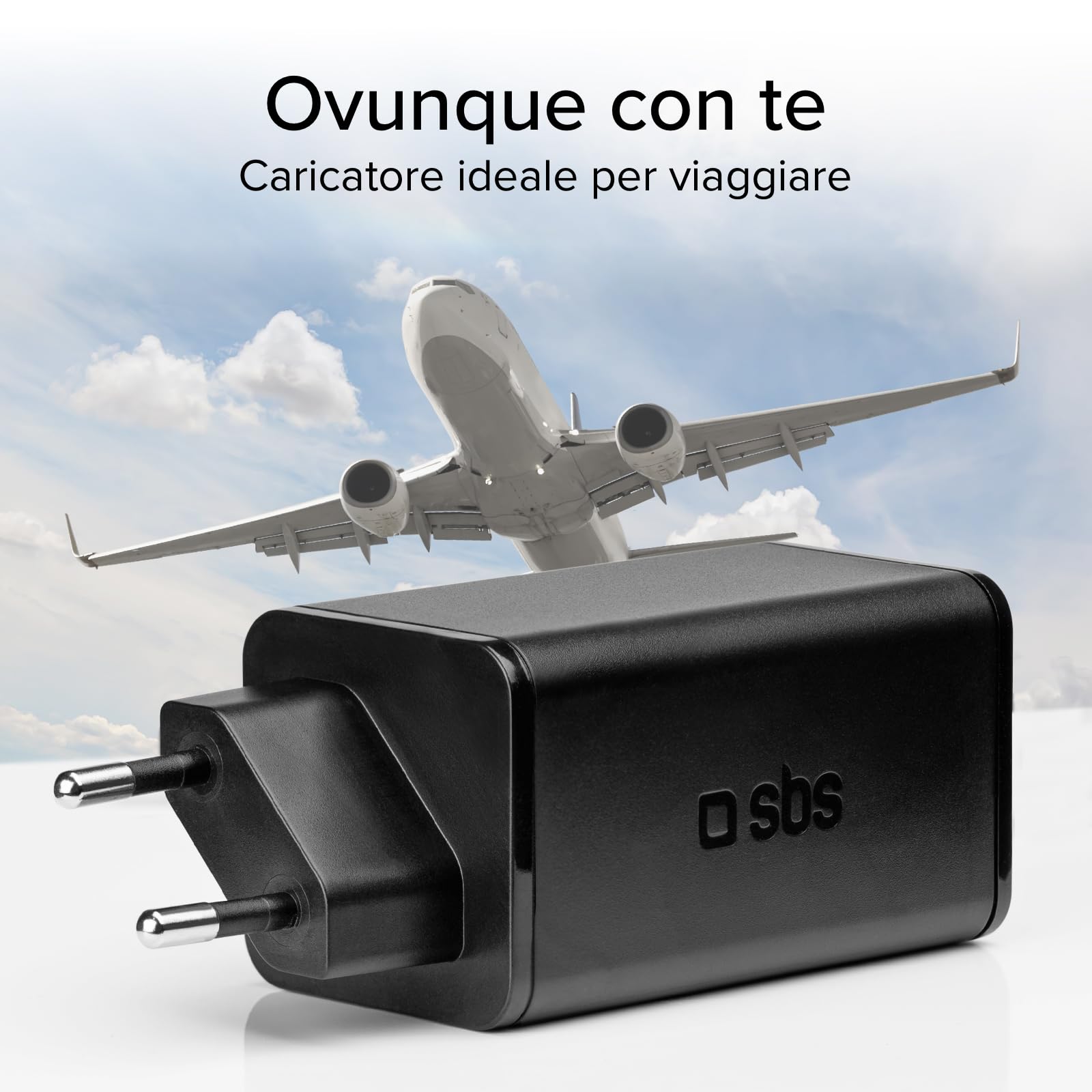 SBS Alimentatore Slim USB-C 100W, Tecnologia GaN, Power Delivery (PD), Ricarica Rapida, Adaptive Fast Charge (AFC), Caricatore iPhone, iPad, MacBook Air, Samsung, Tablet, Smartphone, Notebook, Nero