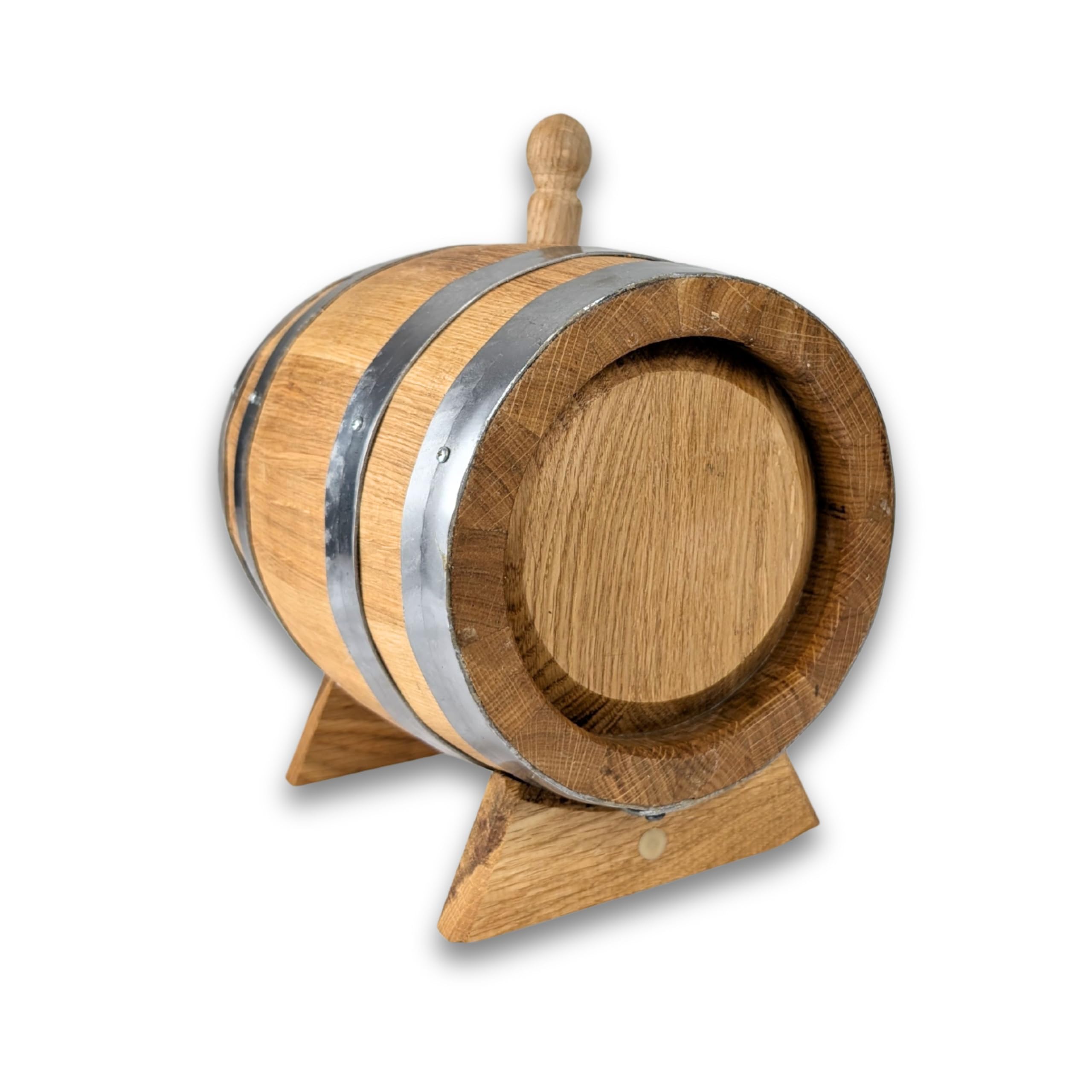 Eichenholzfass 3 Liter OHNE Hahnbohrung – Handgefertigtes Reifefass aus Stieleiche für Whisky, Wein & Schnaps – Innen ausgebrannt (Medium+), Edelstahlreifen, gewachst