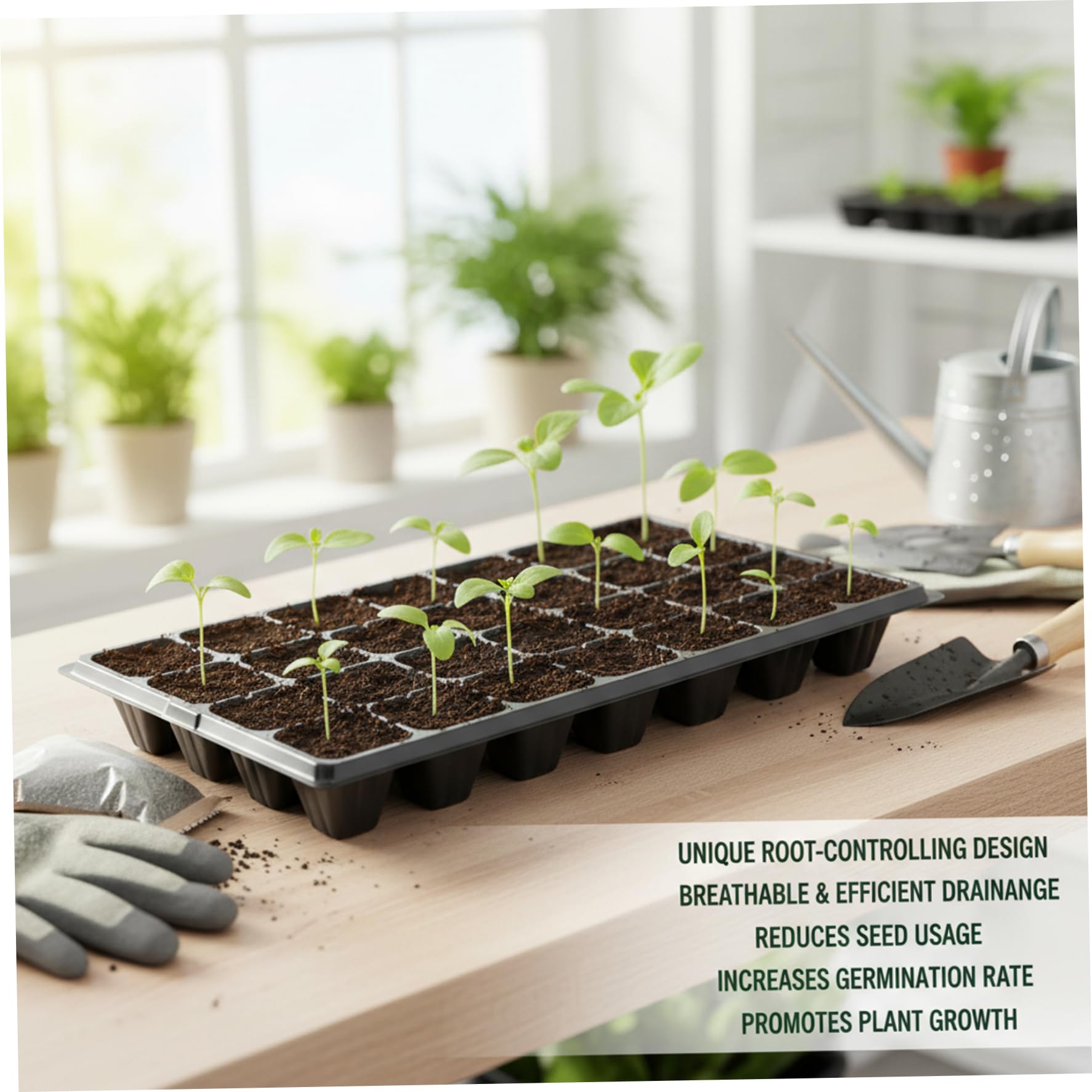 Plateau de semences, Paquet de 20 Plateaux démarrage semences, Plateaux Plantation réutilisables à 32 cellules pour semis, Plateau pépinière en Plastique avec Trous Drainage pour