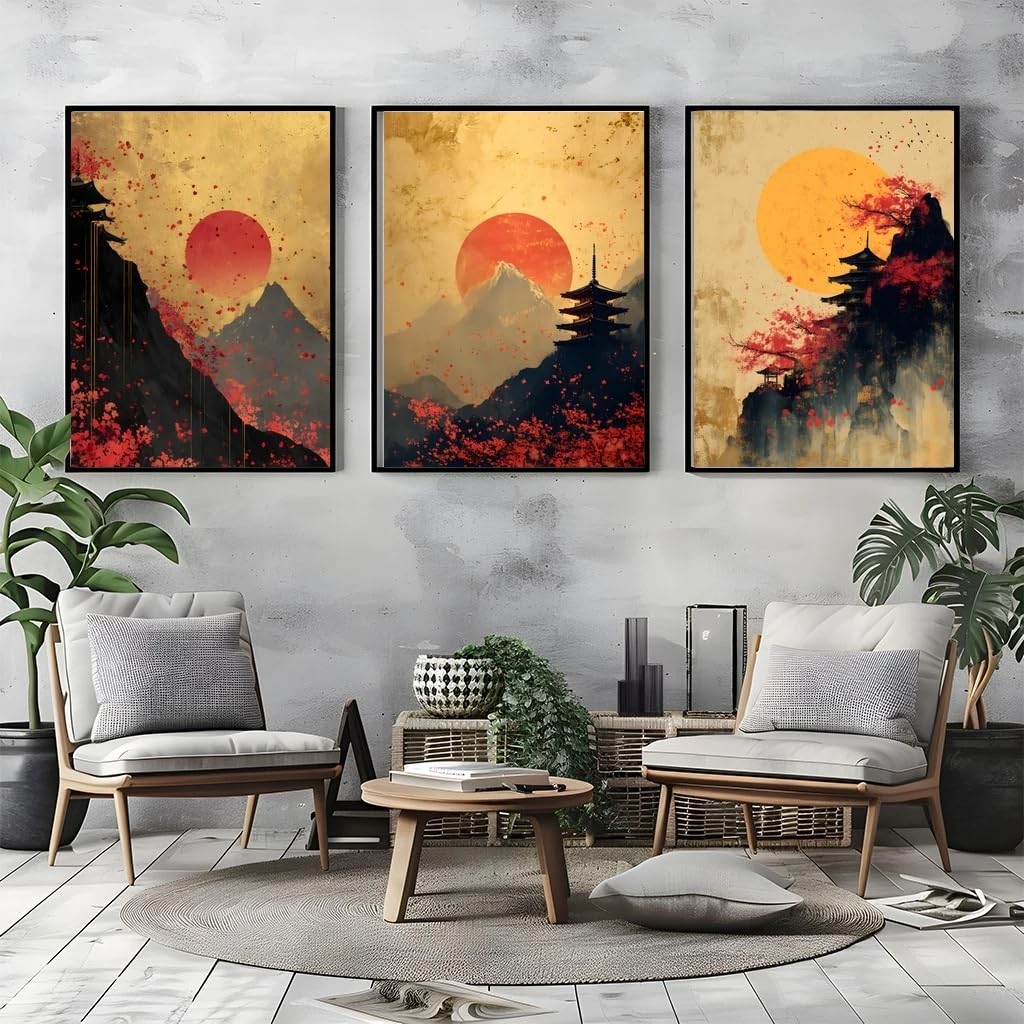 LTjiajuypd Abstract Wall Art Japanese Landscape Canvas Painting Modern Style Poster Prints Living Room Wall Home interior Decoration(30x50cm-3Pcs)