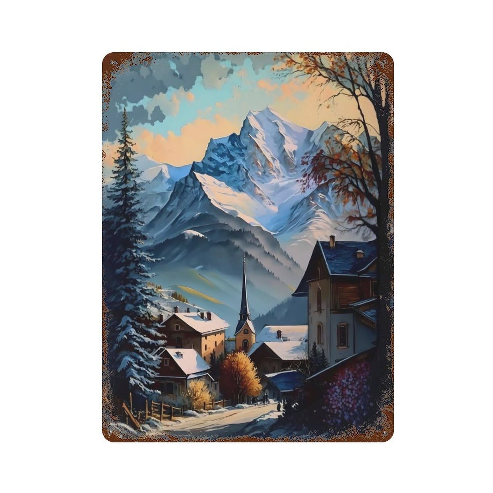 Oil Painting Europa 15.7"x11.8" Rustic Tin Plaque, Farmhouse Wall Decor for Basement, Hobby Room And Garage Decor