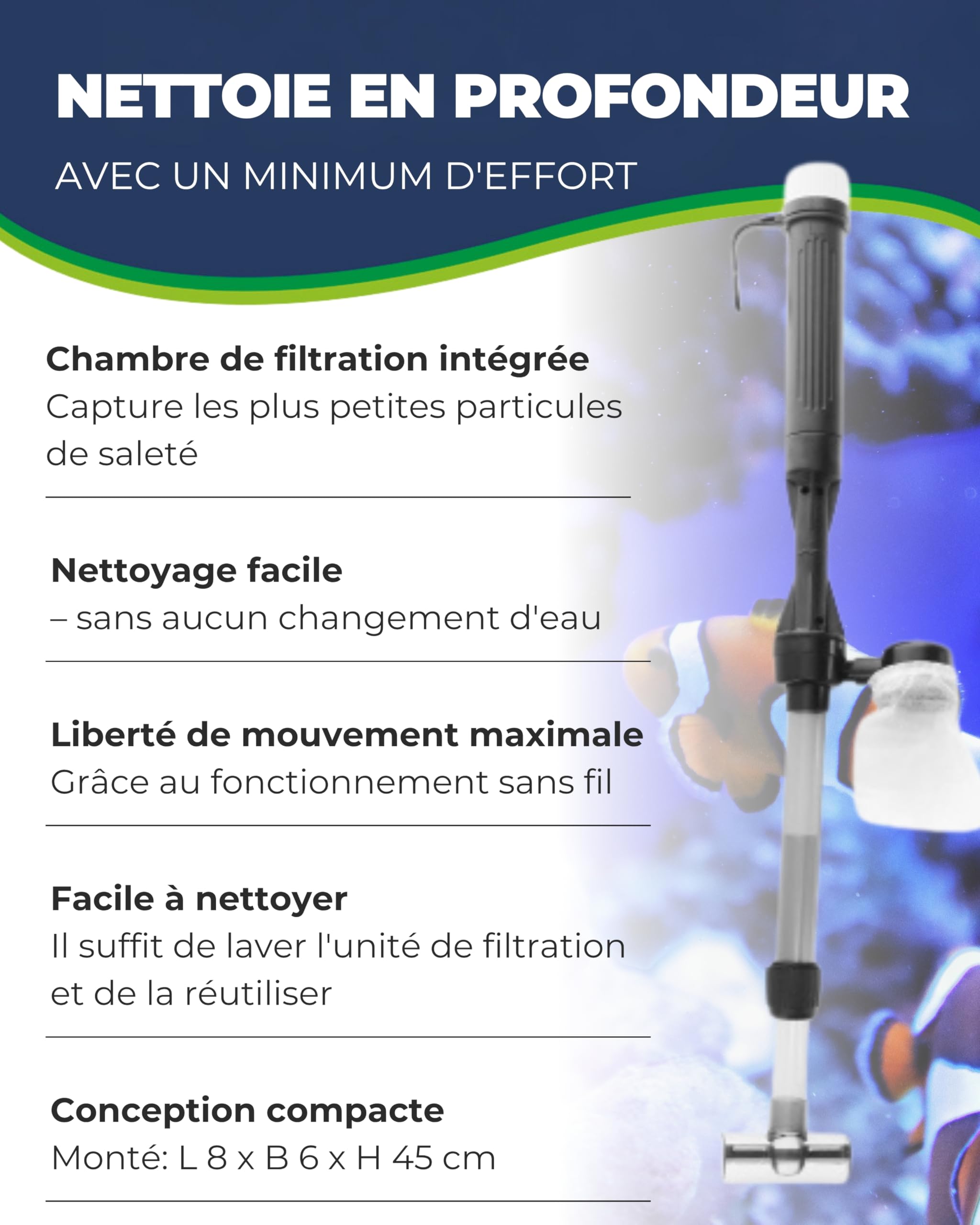 Hobby Aquaristik Perfektus Pro I Aspirateur d’Aquarium Rechargeable I Nettoyeur Efficace pour éliminer Le mulm et Les saletés I Aspirateur électrique avec débit de 650 l/h