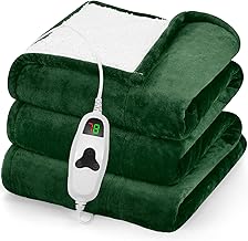 greenoak Heated Blanket Electric Throw 50"X60", Heating Blankets with 10 Heat Levels 8 Hours Auto-Off, Soft Flannel Sherpa Fluffy House Warming Gifts for Grandma Seniors Momt,Jade Green