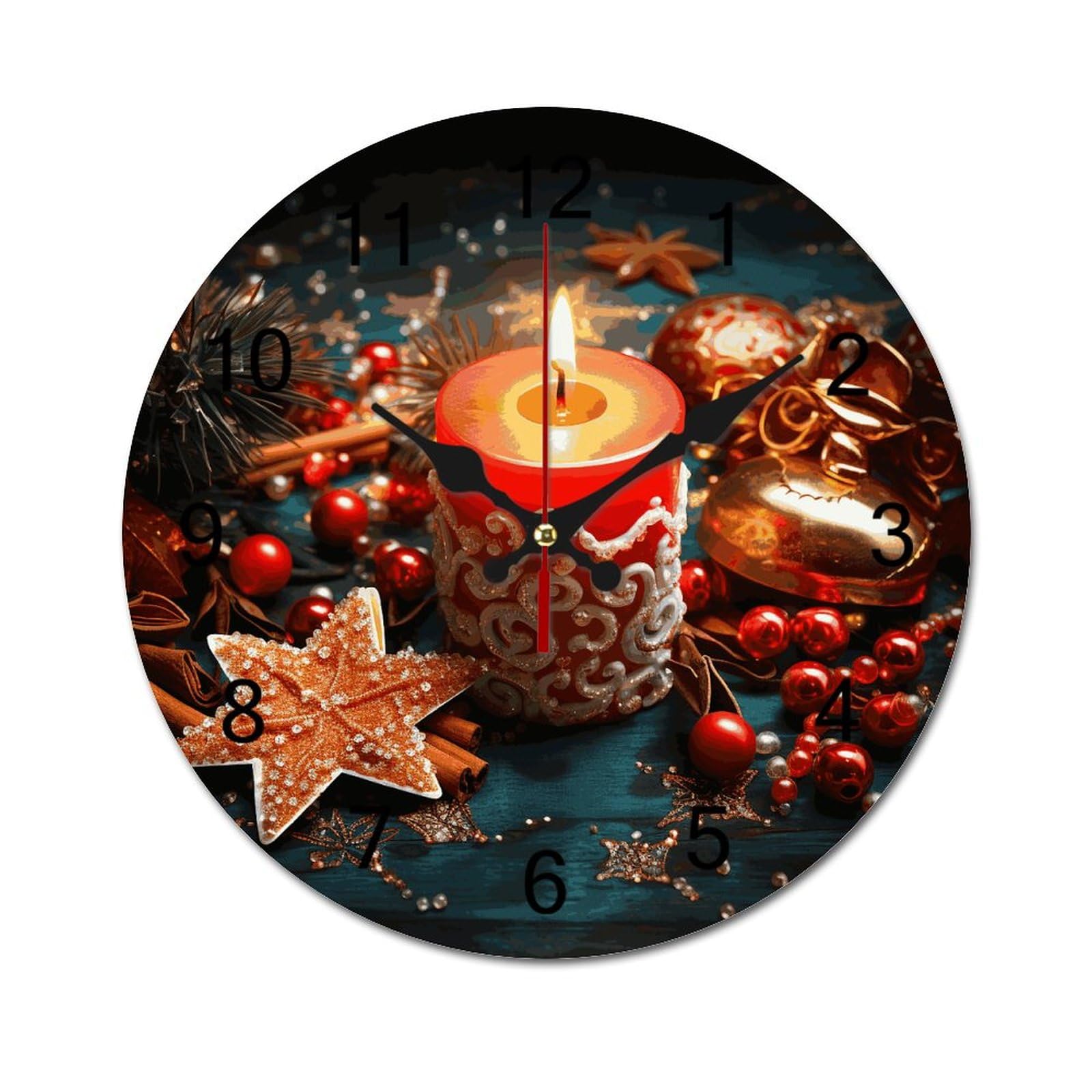 Horloge murale sans tic-tac de Noël 25,4 cm décorative et silencieuse pour salon