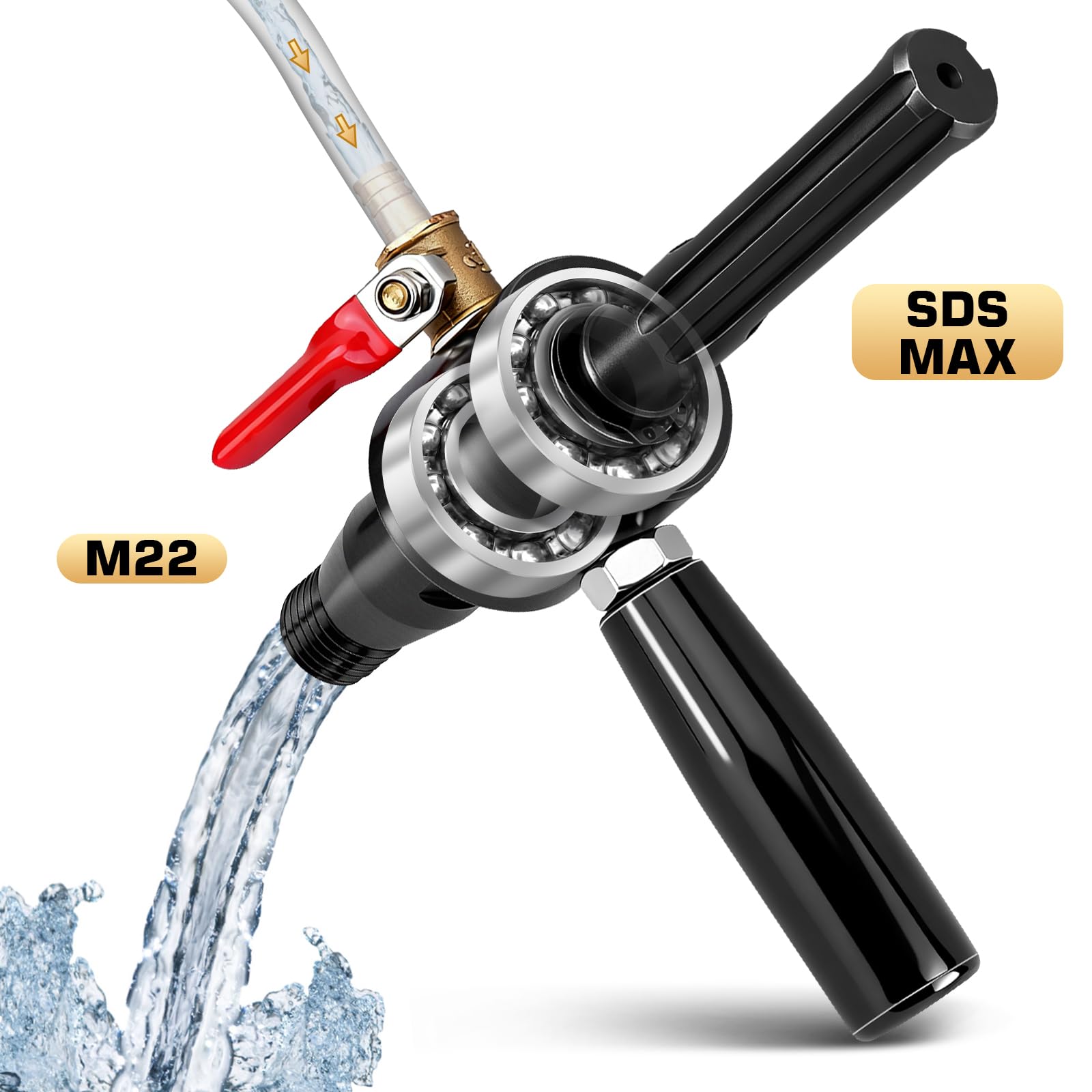 XIIW Adaptateur SDS MAX vers M22 pour Carotteuse Beton - Avec Pompe + 4 M Tuyau, Arrosage Automatique, pour Trépan Béton Couronne de Forage Diamantée, Scies Cloche, Foret Carotteur