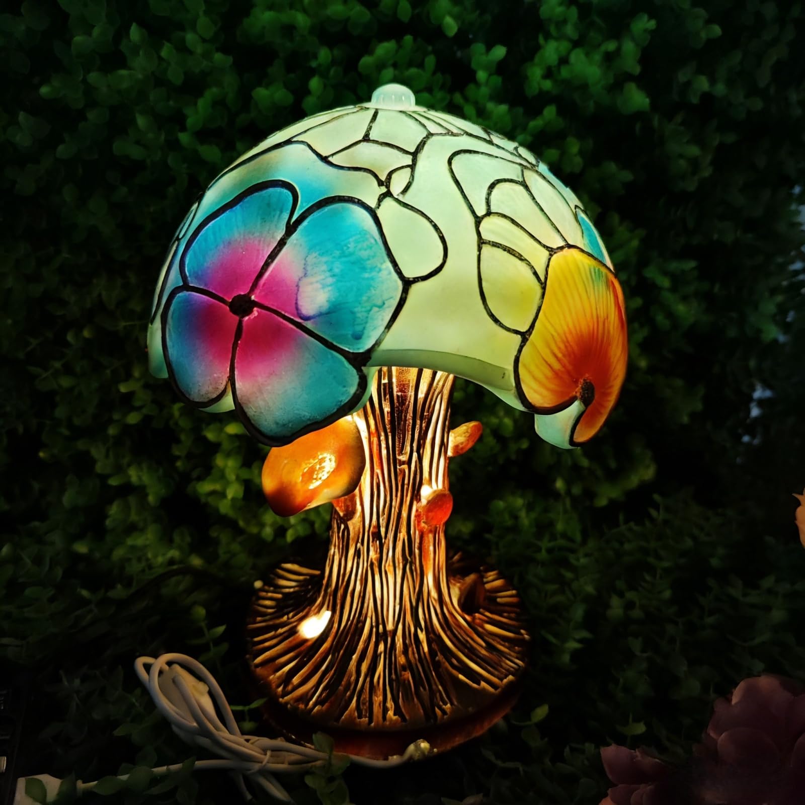 Maimeili Turkish Exotic Mosaic Mushroom Hat Table Lamp with Handmade Moroccan-Style Decorative Plastic Retro Light for Bedroom Living Room Man Cave Art Decor — image 1