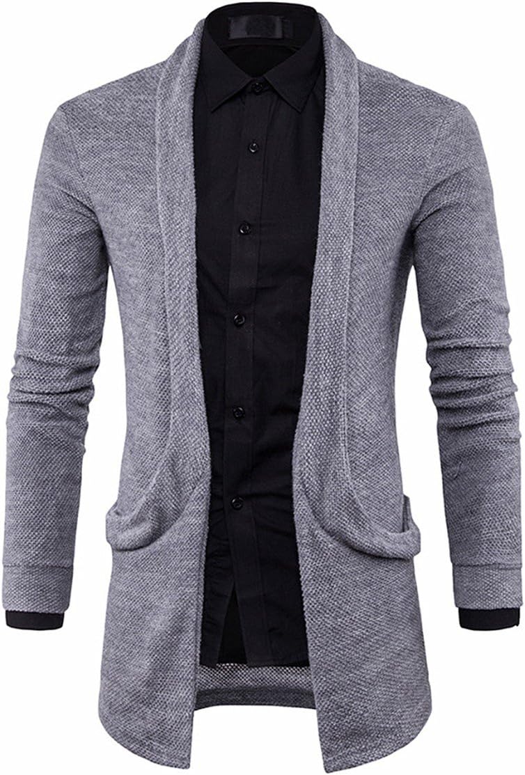 Men's Long Sleeve Draped Open Front Shawl Collar Longline Cardigan