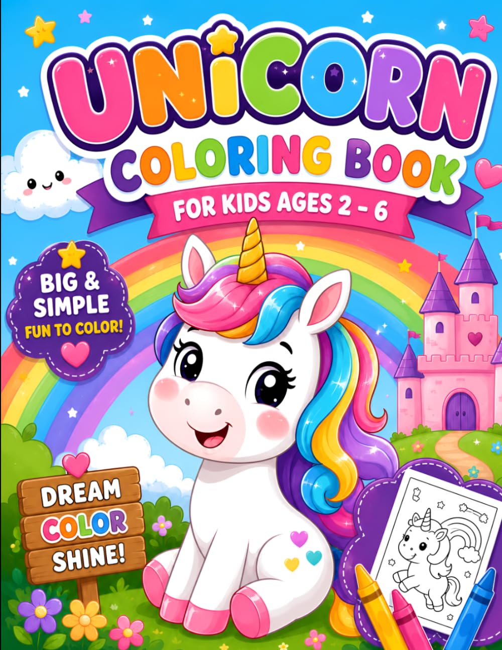 My Magical Unicorn Coloring Book: Adorable Unicorns, Rainbows, Castles & Cute Friends for Kids Ages 2-6