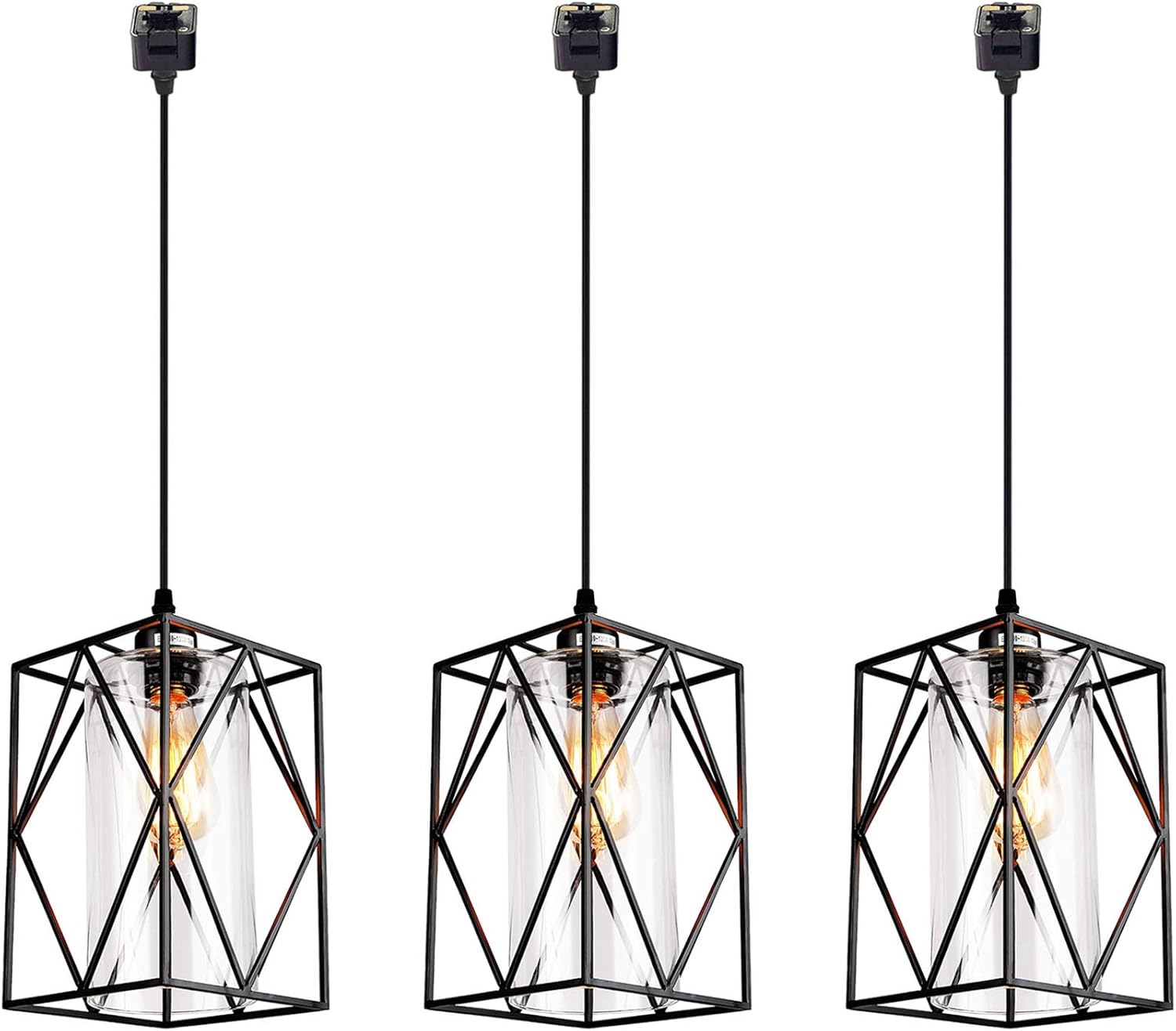 Kiven H Track Lighting Pendant,Elegant Metal Cage Pendant Light with Inner Clear Glass Shade, 1-Light