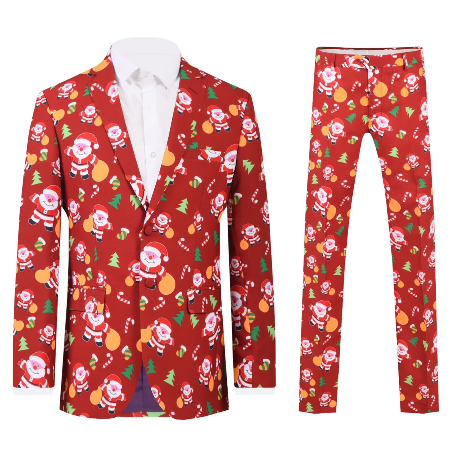 Dobell Mens Red Happy Santa Claus Festive 2 Piece Christmas Suit Regular Fit-40R