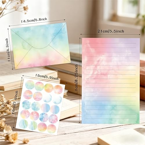 Miniatura 2 de 160 piezas de papel de escritura de papelería con sobres, 50 papeles de papelería de doble cara con 50 sobres a juego y 60 calcomanías de puntos