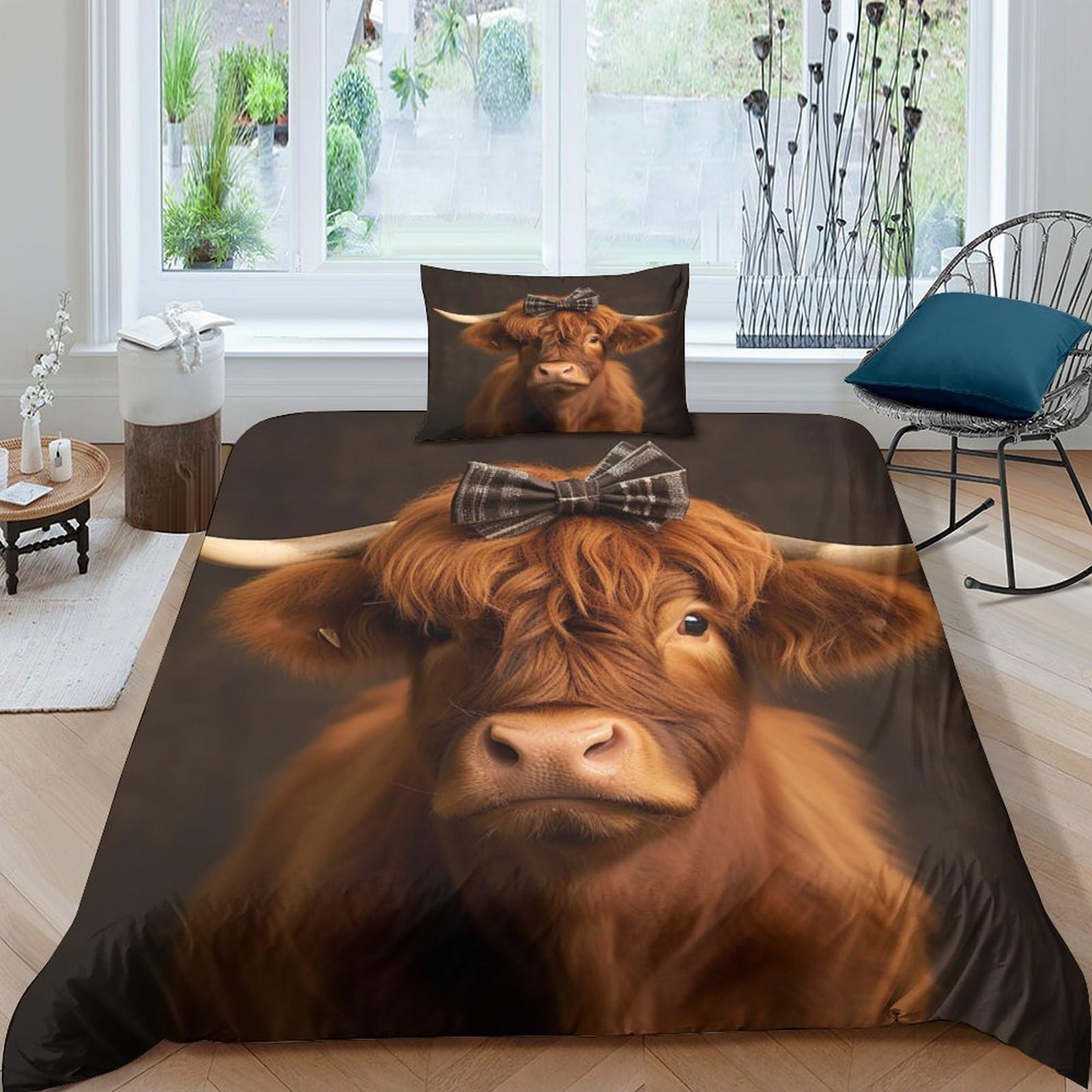Bardys Girls Style-9 Highland Cow 3D Printed Bedding Set Soft Microfiber Poultry Comforter Cover With Pillowcaser, Quilt Cover With Zipper,Duvet Cover Set Light Weight For Kids ，Boys Single（135X200cm）