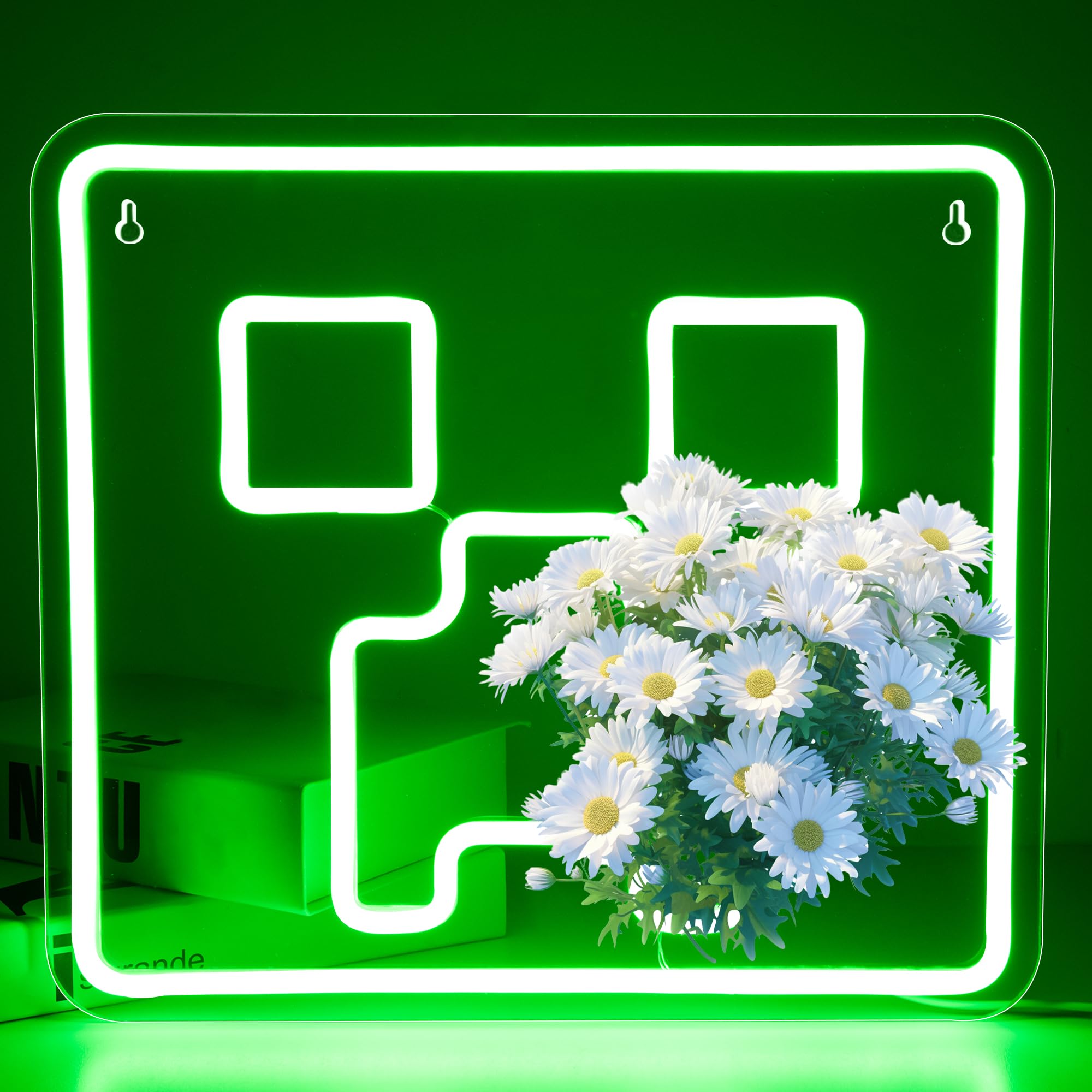 Gaming Neon LED Sign Game Neon Signs for Man Cave Green Blocks Light Up Signs for Game Room Gamer Wall Decor Signs Gaming Room Decor for Men,Boys,Gamers,Size 14.2 * 13.4 inches(FMXD134)