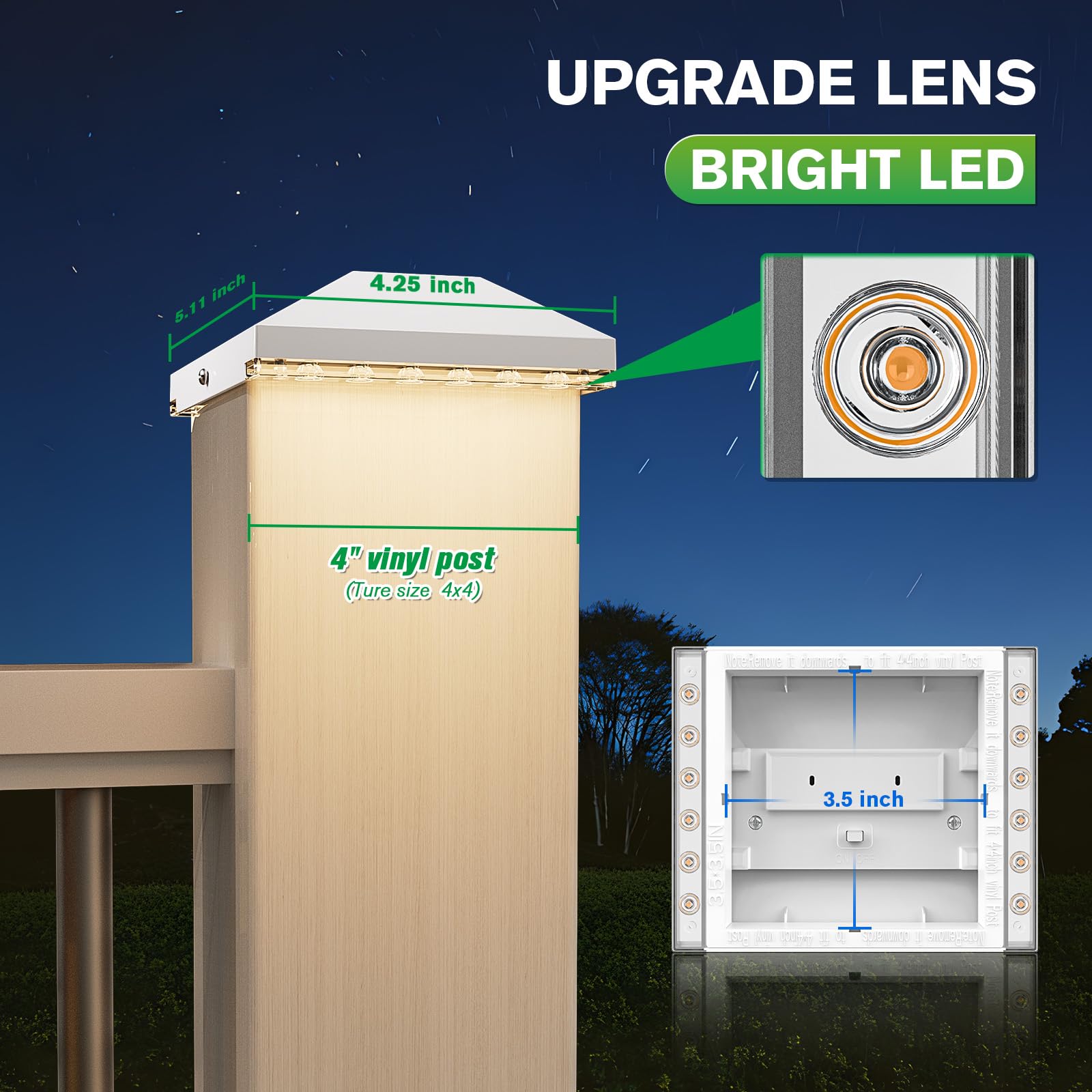 APONUO 4x4 Post Solar Lights,Solar Post Cap Lights War White Outdoor Waterproof Garden Patio - View #6
