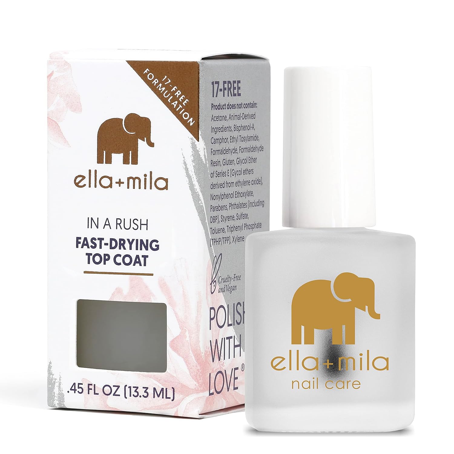 ella+mila In a Rush Quick-Dry Top Coat: High Gloss, Chip-Resistant Clear Nail Polish, No UV Needed, 17-Free Vegan Formula 0.45oz