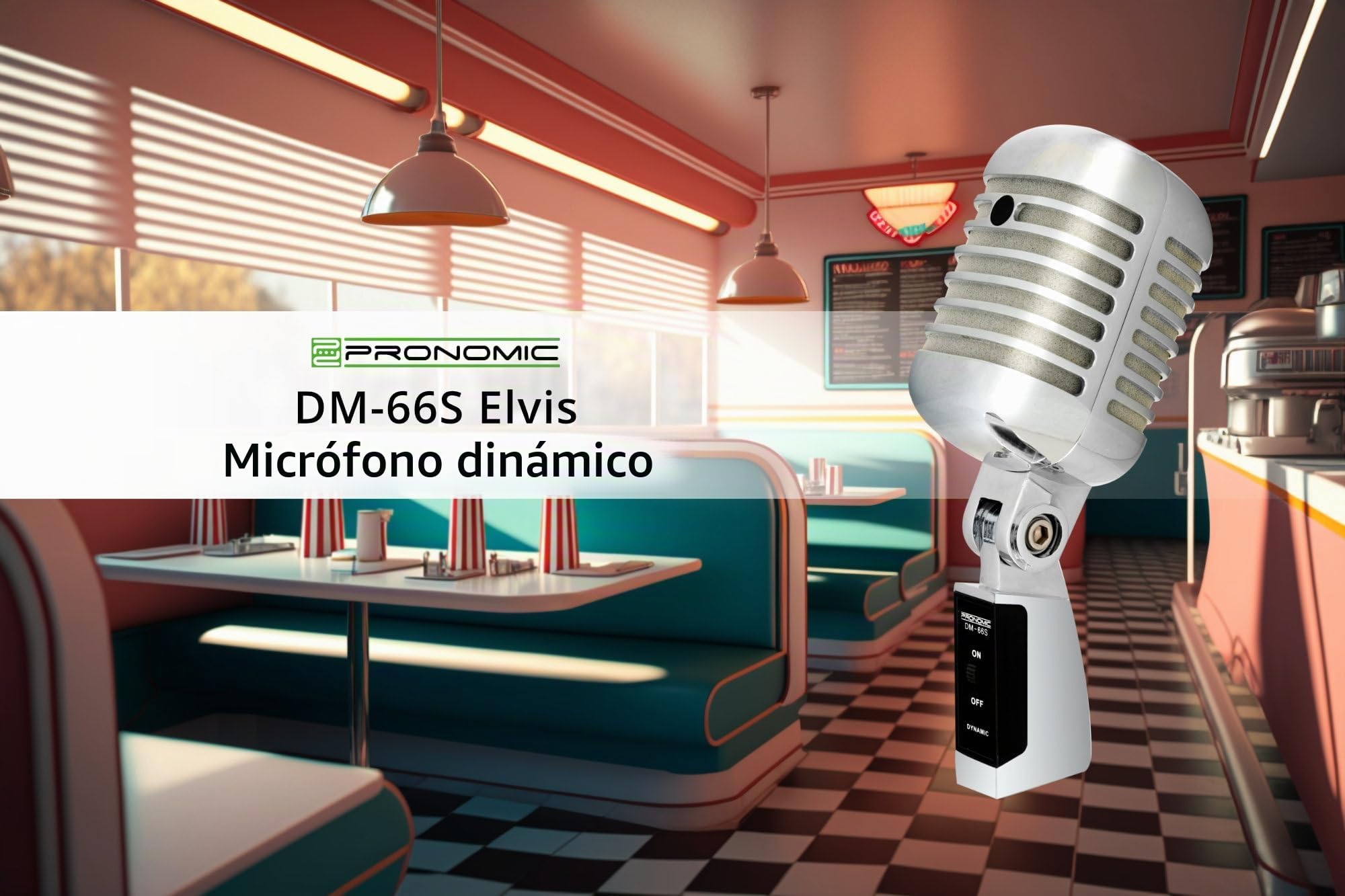 Pronomic DM-66S Micrófono Vocal dinámico Vintage Micro Vocal Retro (Respuesta en frecuencia: 50-16.000 Hz, Carcasa Robusta de fundición a presión) Plata/Blanco