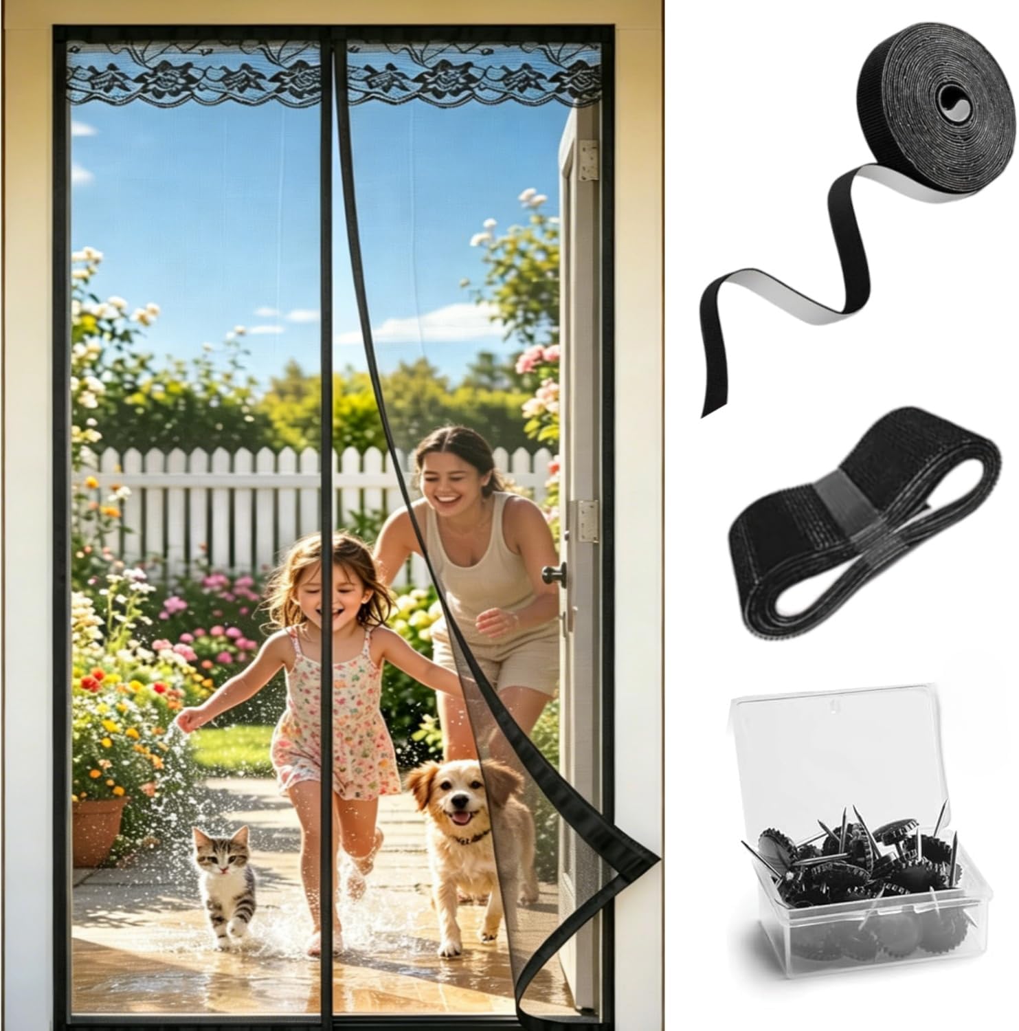 Magnetic Fiberglass Screen Door,Precision Screen Door Mesh,Self Sealing Magnetic Closure,Tear Resistant, Easy to Install,Fit Door Size 36" X 80" (Screen Size 37"X81", Fit Door Size up to 36"X80")