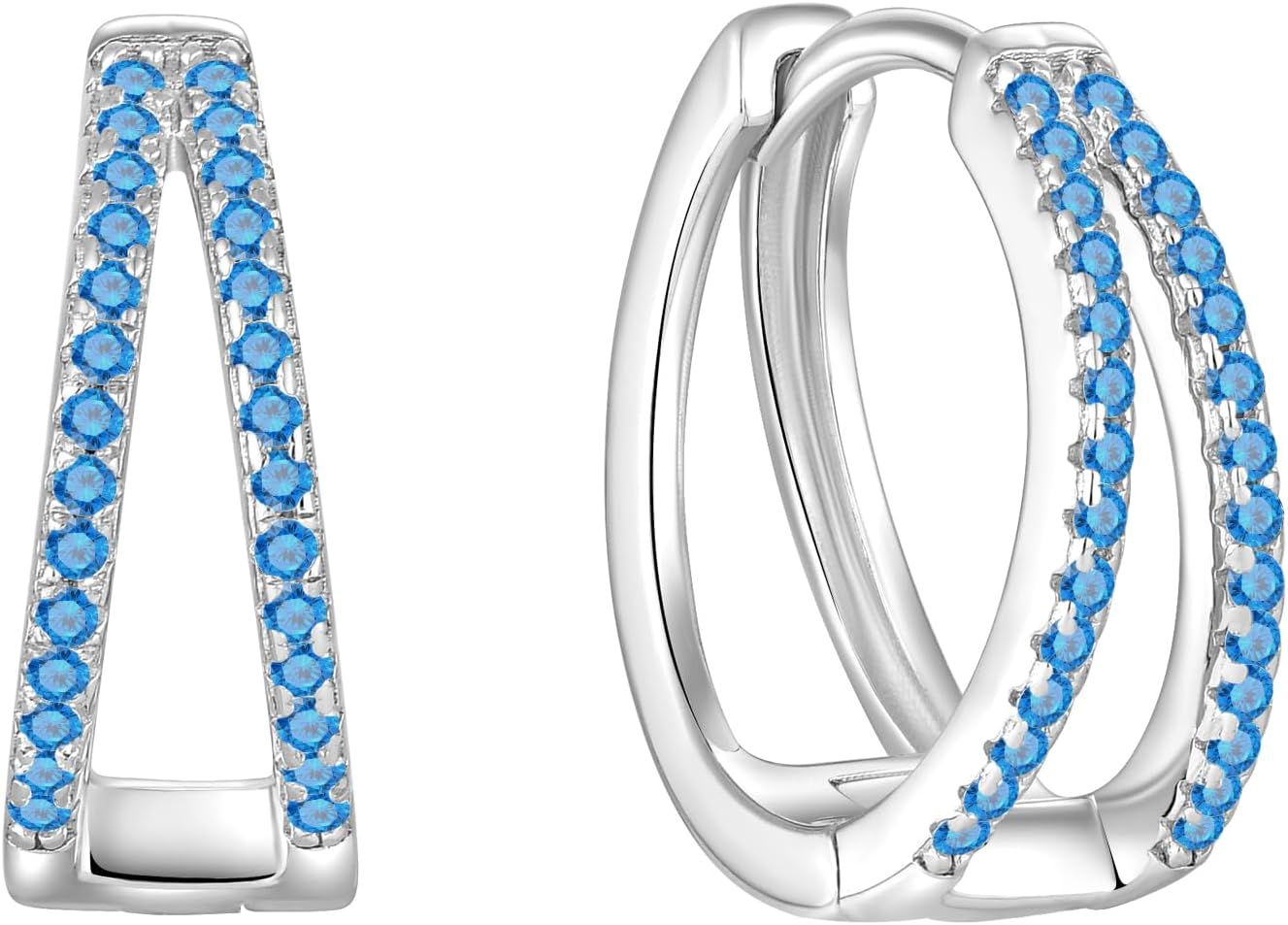 Double Hoop Earrings for Women 925 Sterling Silver Huggie Earrings Birthstone Jewelry Gifts for Her