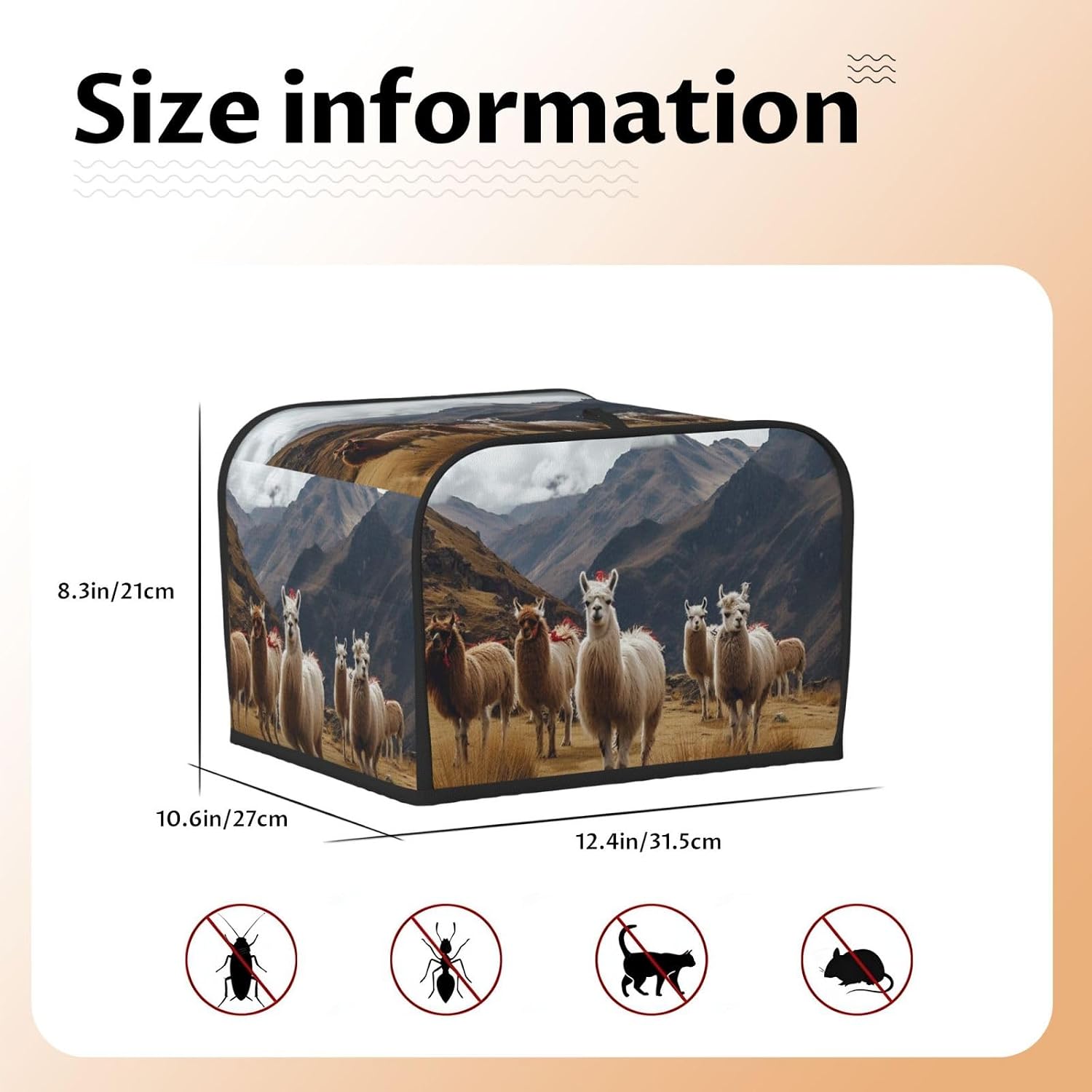Llamas in the andes Toaster Cover 4 slice Kitchen Small Appliance Covers with Pockets Toaster Dust Cover with Top Handle Oven Cover Washable Universal Bread Maker Cover for Kitchen