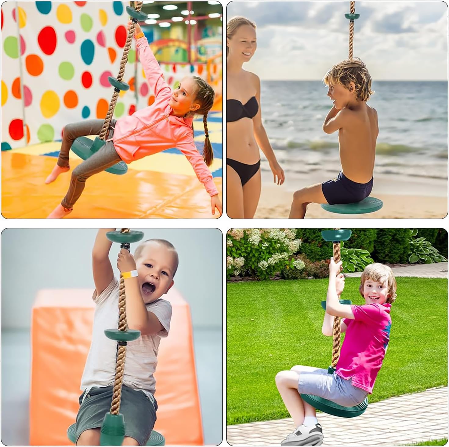 Altalena con Corda da Arrampicata, Altalena per Bambini da Esterno con Sedile Regolabile, Lunghezza della Corda Regolabile, Portata fino a 200 kg per Giardino, Parco, Parco Giochi (Verde)