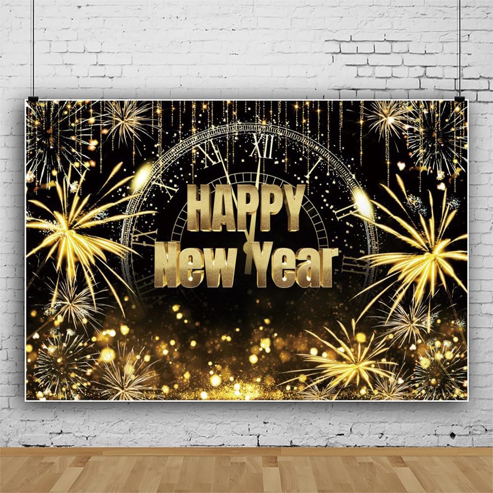 Amazon.com : Leowefowa 10x8ft Vinyl Happy New Year Backdrop Black and ...