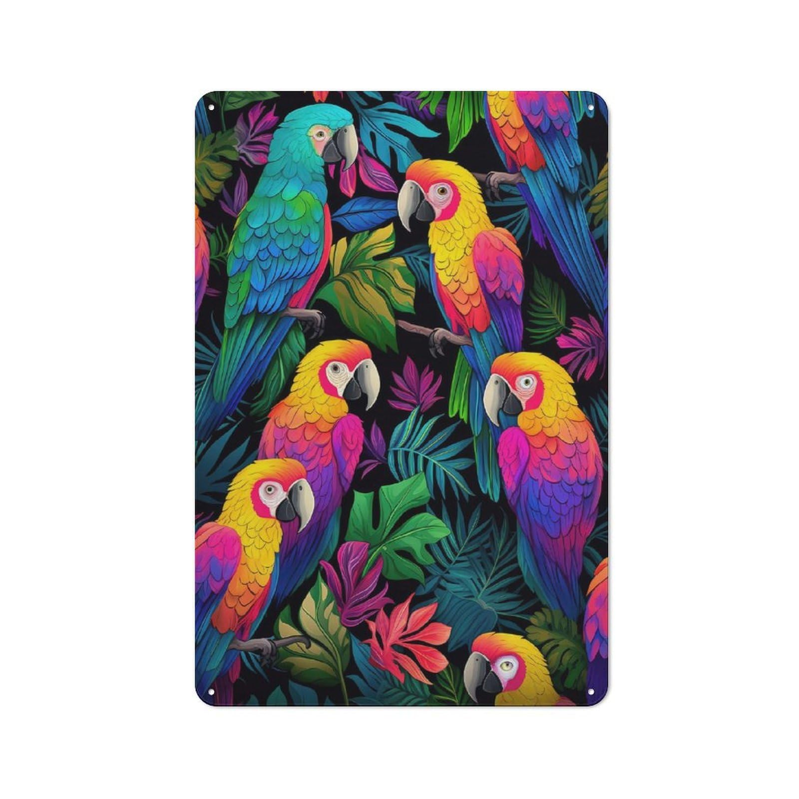 Junmoney Macaw Gathering Vintage Tin Sign 30X20cm Featuring Industrial Wall Art For Garage, Workshop, Shed Or Utility Room